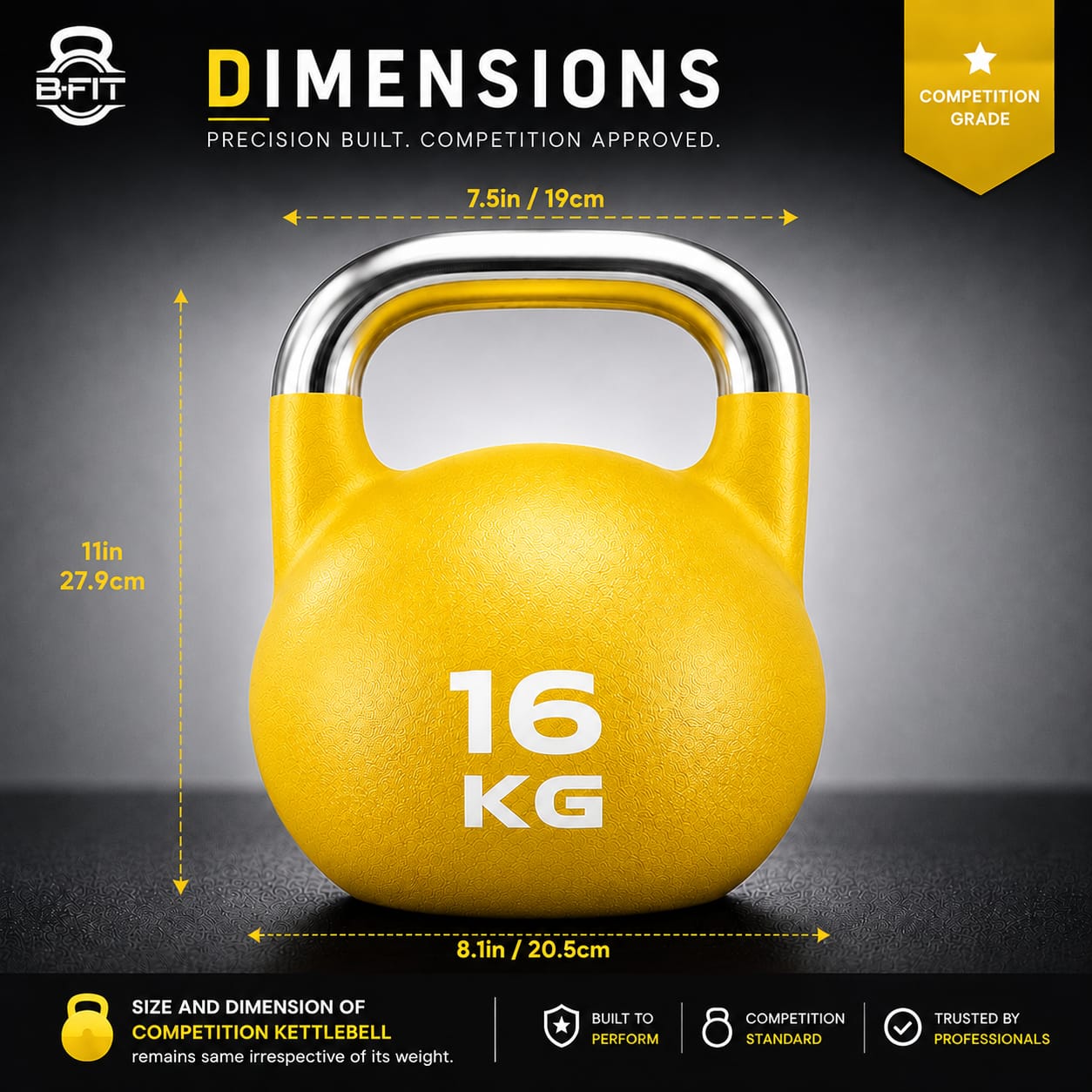 B Fit Matte Finish Competition Kettlebell 16 Kg Weight Workout Gym Equipment and Strength training sets for Women and Men for Home Gym - Suitable for Repetition Workouts