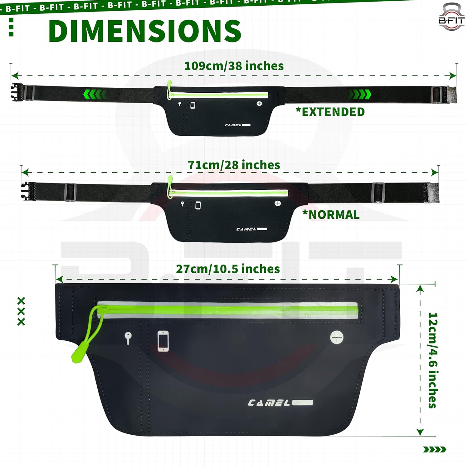 B Fit Running Belt with Bounce-Free Pouch for iPhone and Samsung Galaxy - Ideal for Running Walking Cycling and Gym Workouts