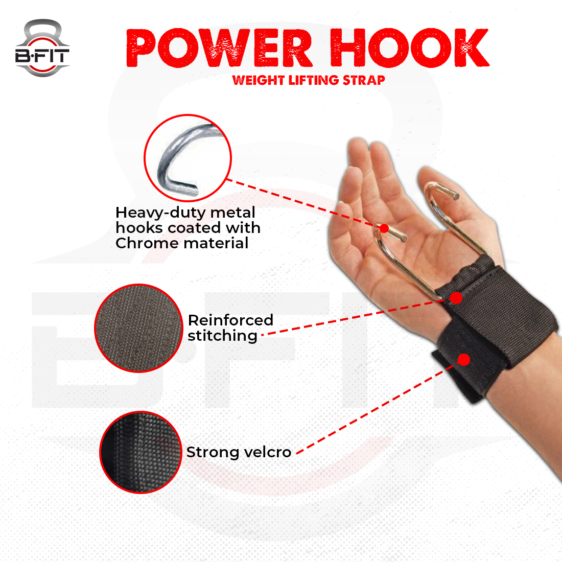 B Fit Weightlifting Grip Hooks Heavy Duty Wrist Wraps Support Straps Power Weight Lifting Gloves Bodybuilding Deadlifts Pull Ups Home Gym Workout