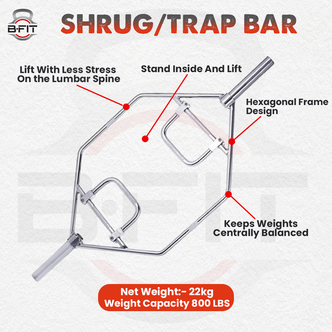 B fit Olympic Trap Bar Hex Bar Shrug Bar Barbell Bar Workout Barbell Bar Deadlift Olympic Size 50 MM Collar Pair included