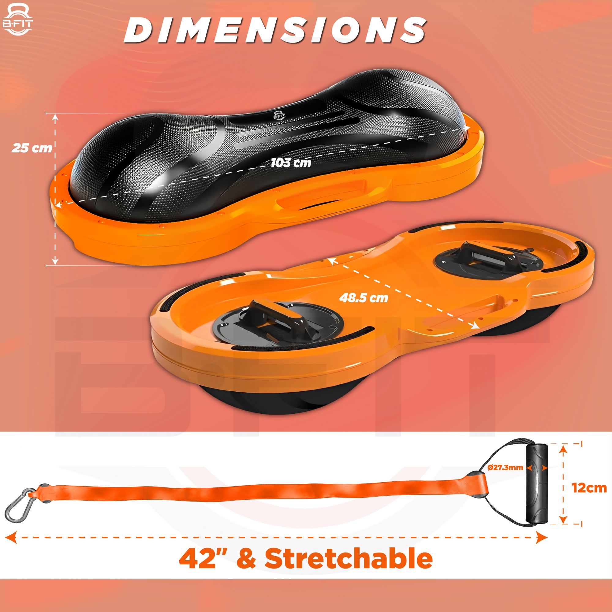 B FIT Balance Trainer Stability Half Bosu Ball with Resistance bands and Pump - Improve Core and Ab Strength With Full Body Home Gym Workouts Or Fitness Training