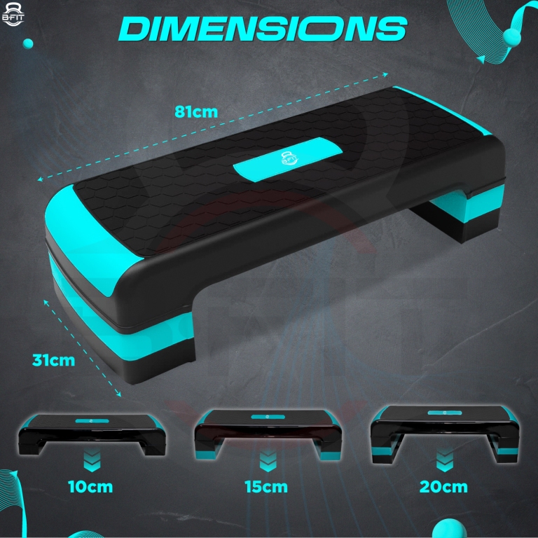 B Fit Adjustable Workout Aerobic Stepper in Fitness Exercise Step Platform Trainer 3 settings adjustable height 4-6-8