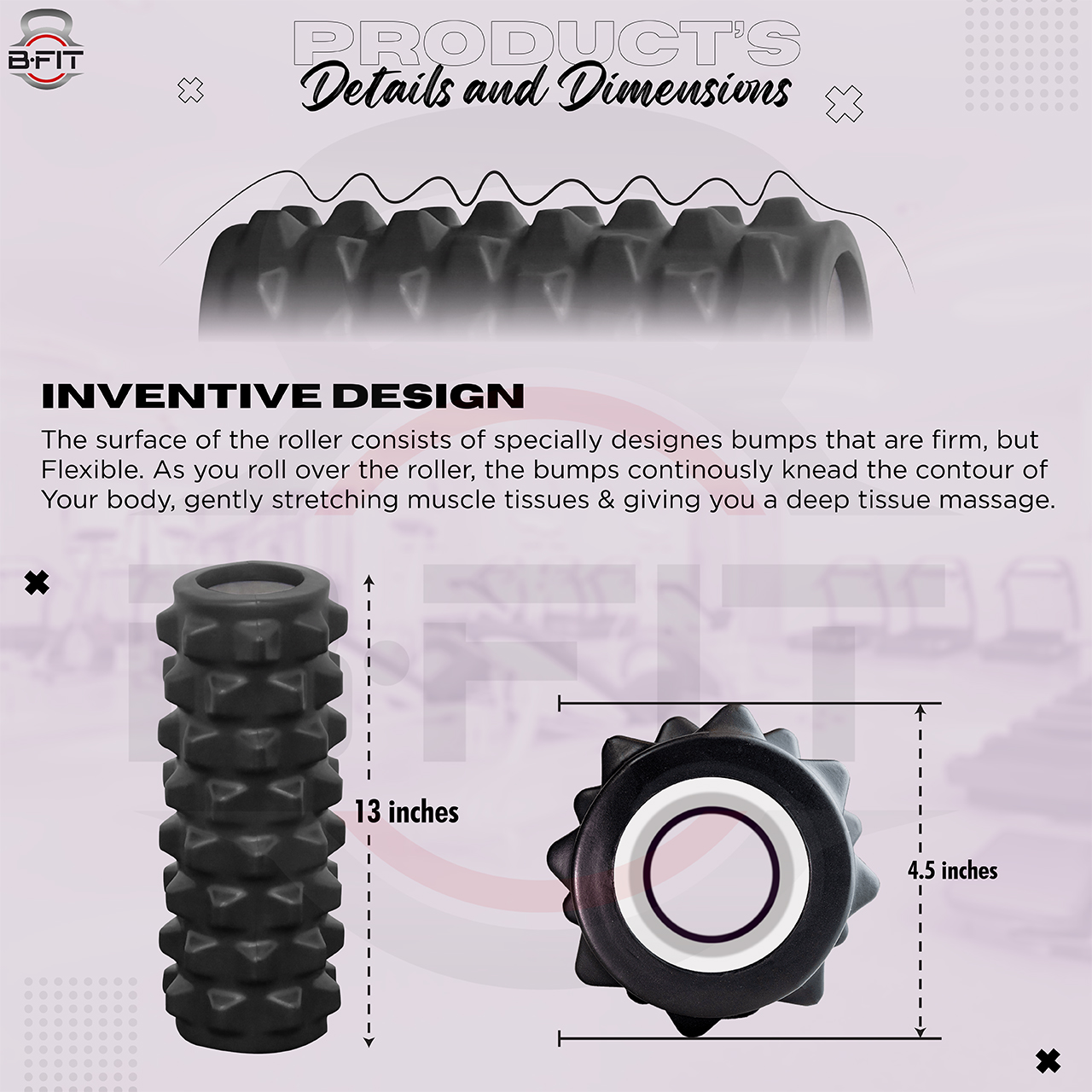 B Fit Yoga 13 Inch Foam Roller with Carry Bag for Back Pilates Exercise Massager Roller for Back Massage Assorted Colour