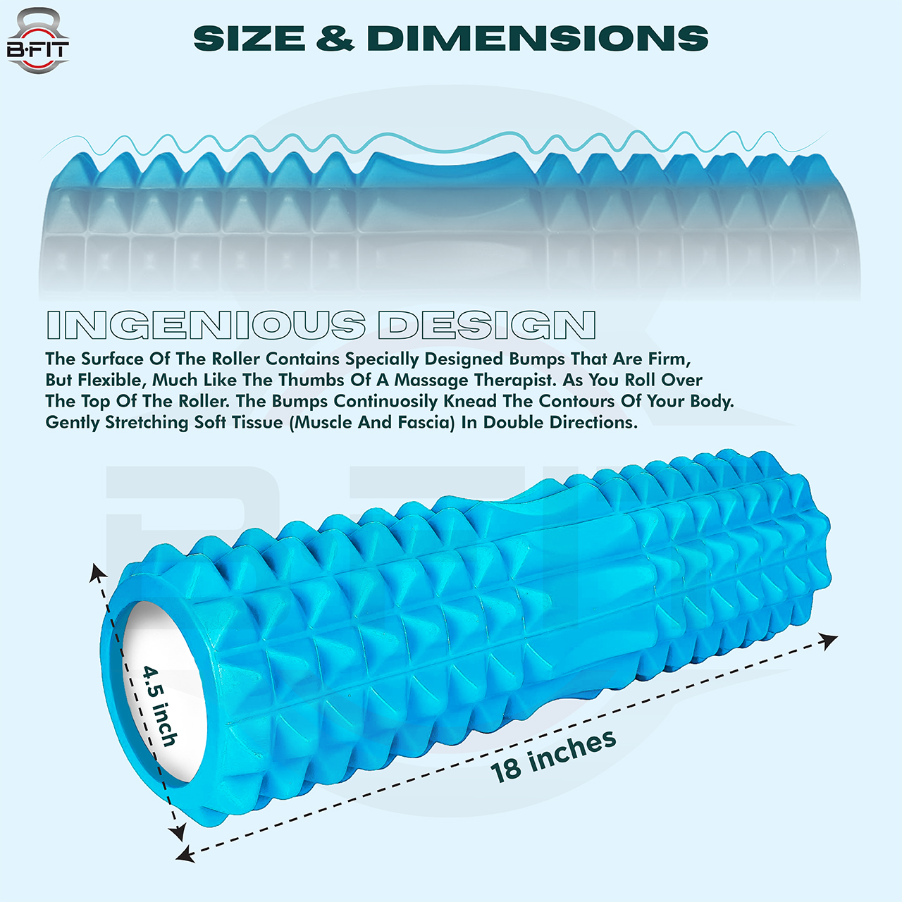 B Fit Yoga 18 Inch Foam Roller with Carry Bag for Back Pilates Exercise Massager Roller for Back Massage Assorted Colour
