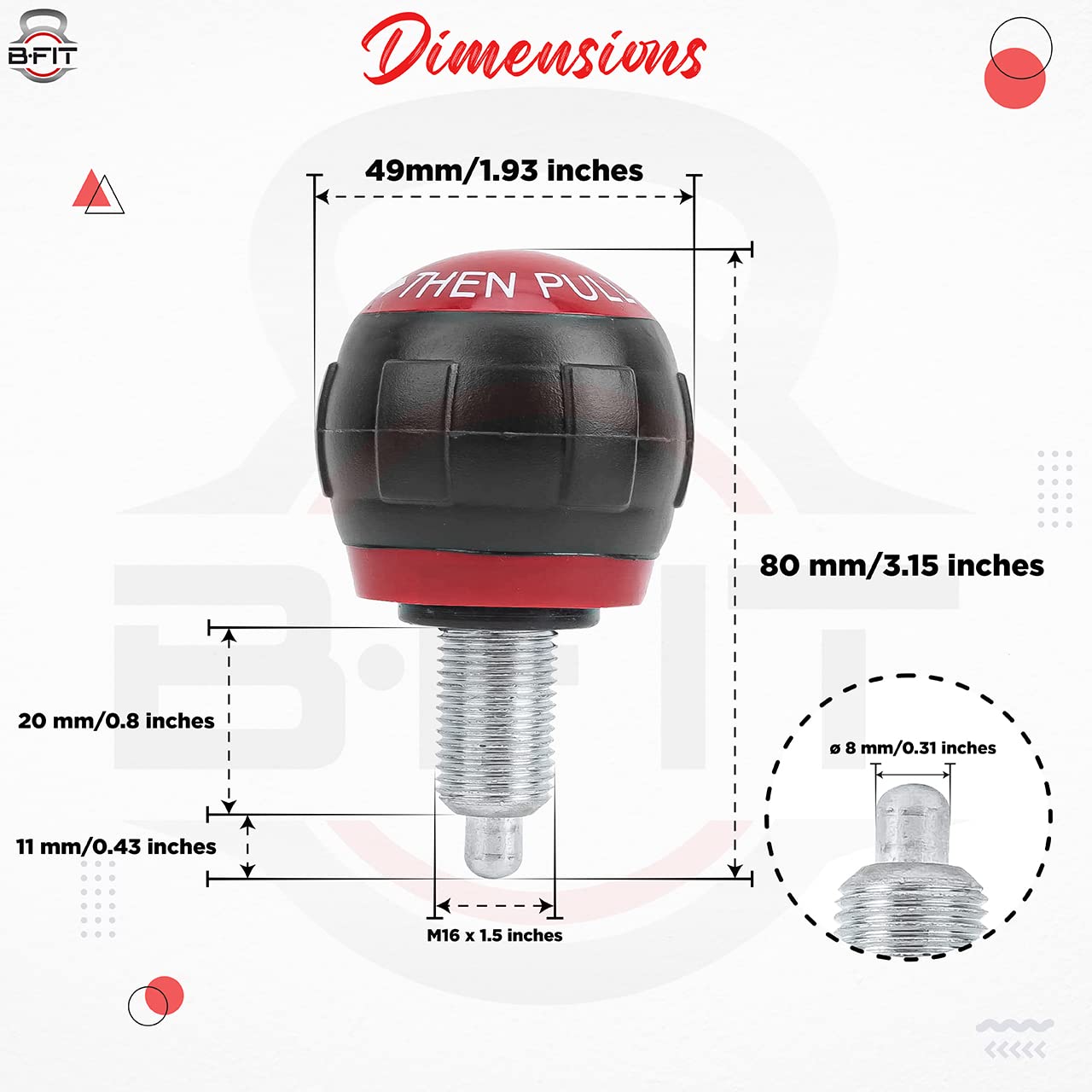 B Fit Pull Pin Spring Knob Replacement Parts for Home Fitness Height Adjustment Screws Equipment Black Red