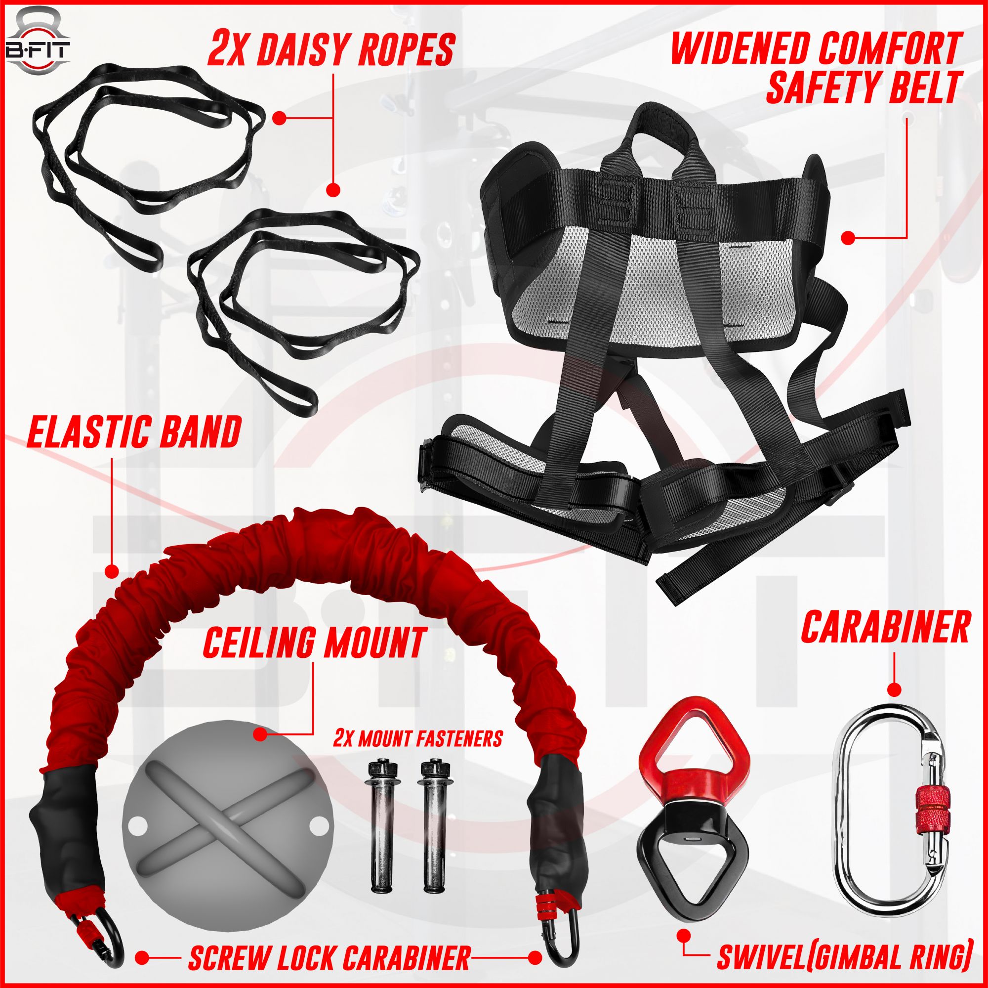 B Fit Upgraded Version Heavy Bungee Resistance Band Set Gravity Yoga Bungee Cord Resistance Belt Set 4D Bungee Dance Rope Workout Fitness Home Gym Professional Training Equipment 80 Kgs