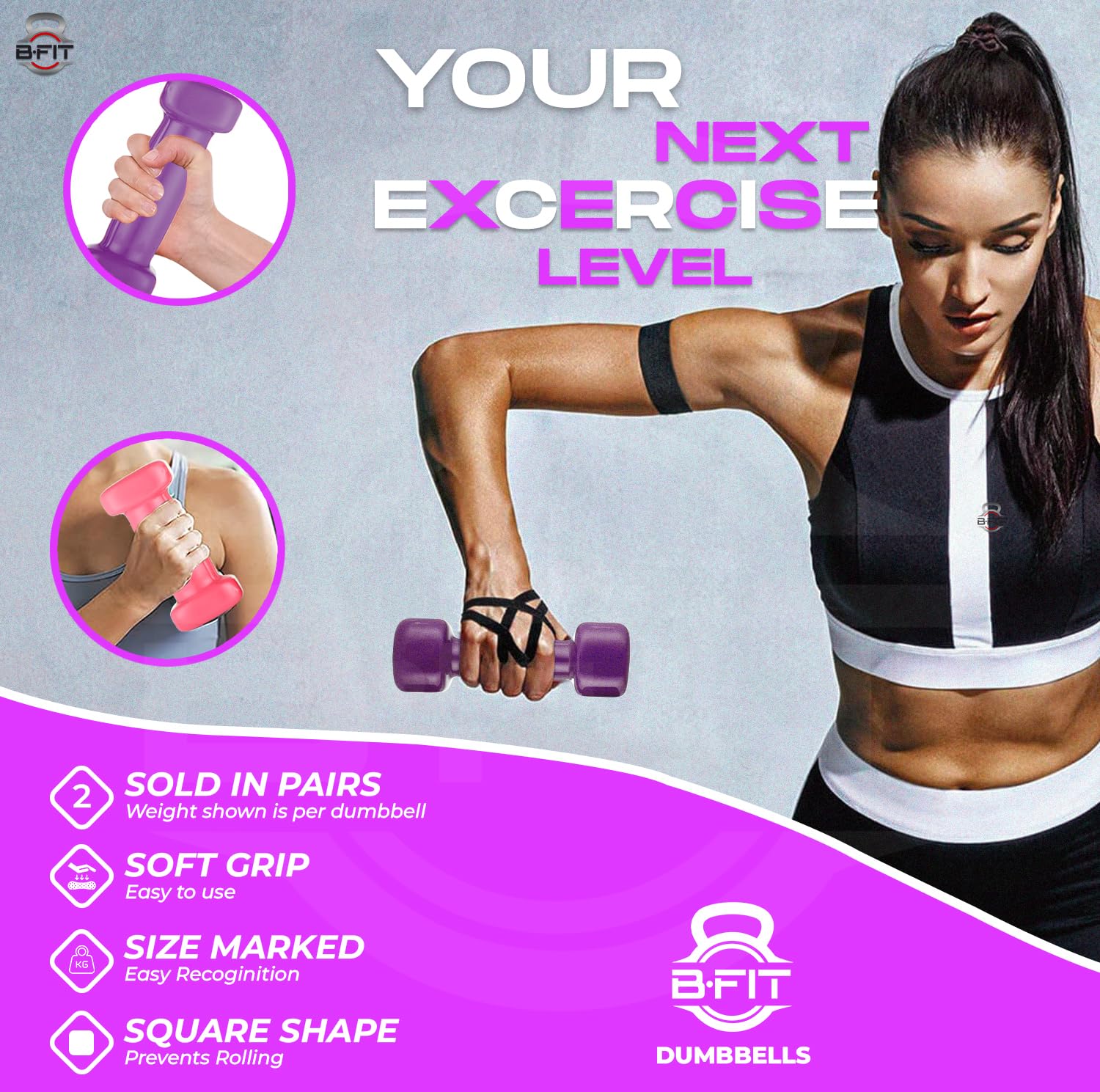 B fit Vinyl Square shape Dumbbell 3 Kg Pair Packing