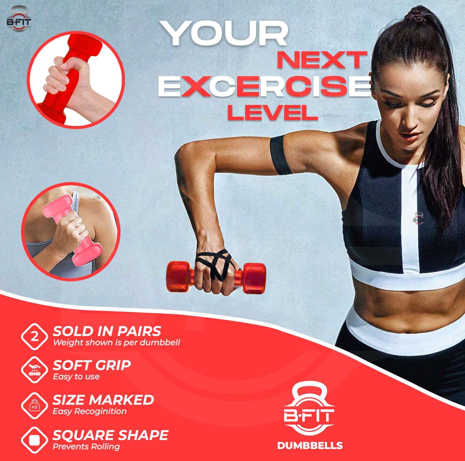 B fit Vinyl Square shape Dumbbell 4 Kg Pair Packing