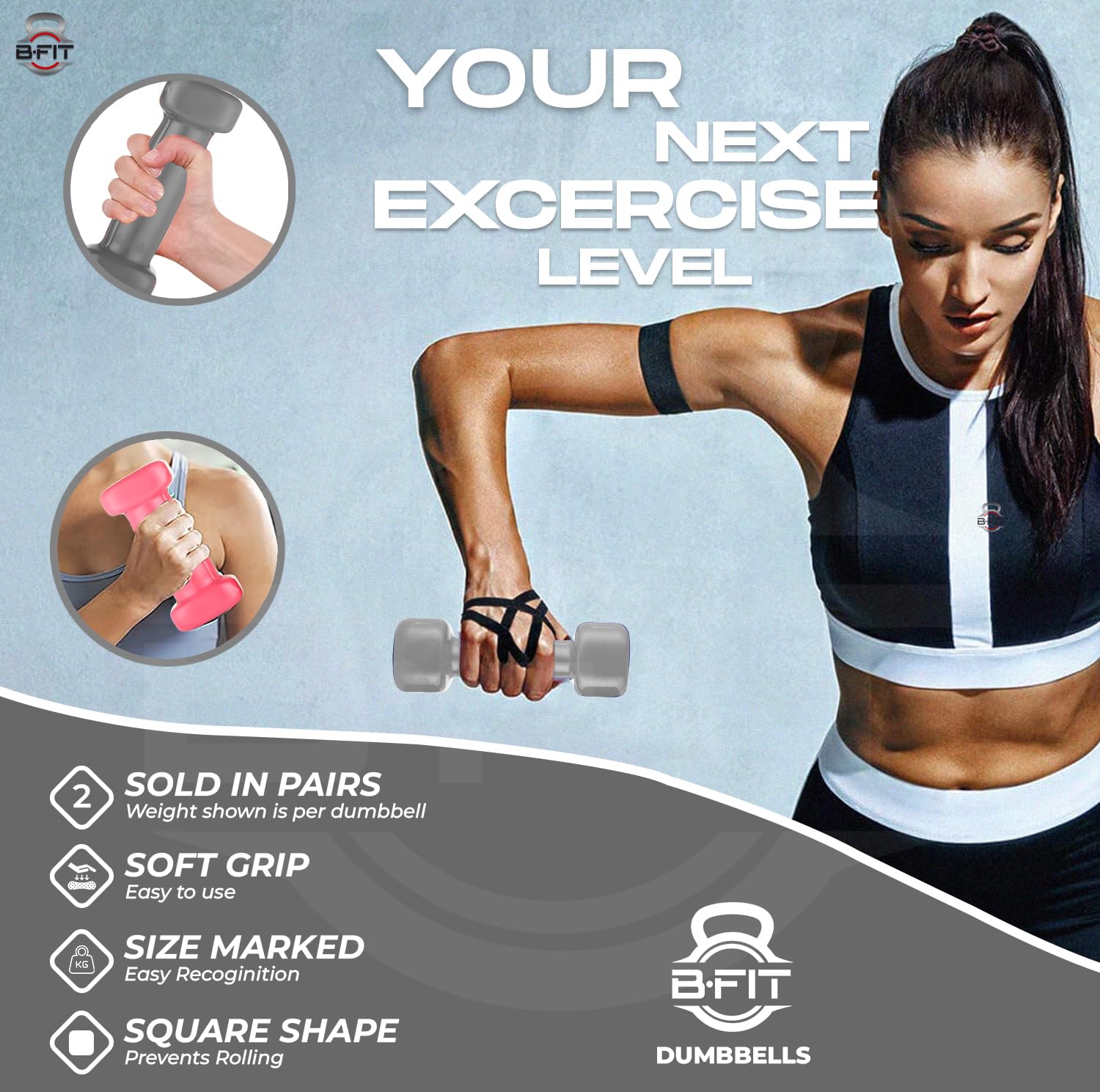 B fit Vinyl Square shape Dumbbell 5 Kg Pair Packing