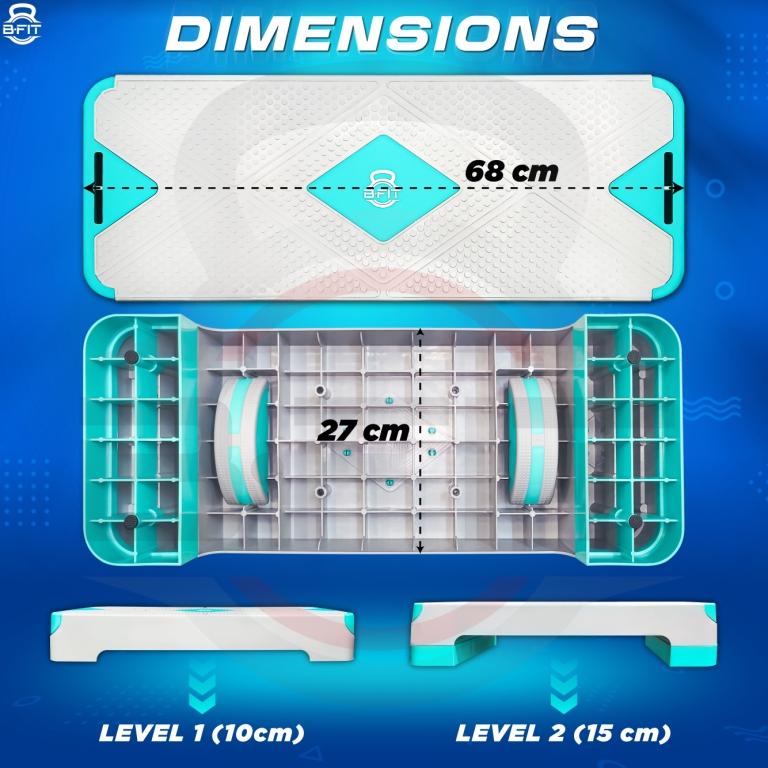 B Fit 2-in-1 Adjustable Aerobic Step Platform Fitness Exercise Stepper with Rocker Balance Board Legs for Home Workout Step Exercise Balance Training