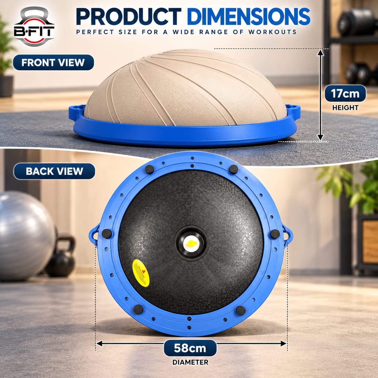 B FIT Balance Trainer Stability Half Ball  Bosu Ball Beige Colour 58 Cm with Pump and Tubes