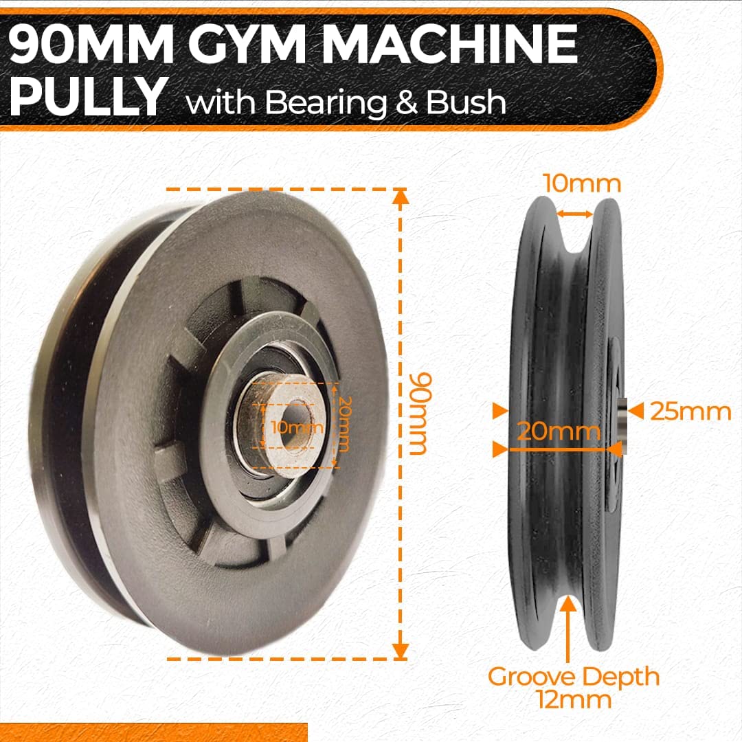 B Fit Gym Pulley 90 MM Black with inbuilt Bearing and Bush Wheel Cable Gym Fitness Equipment Part Set