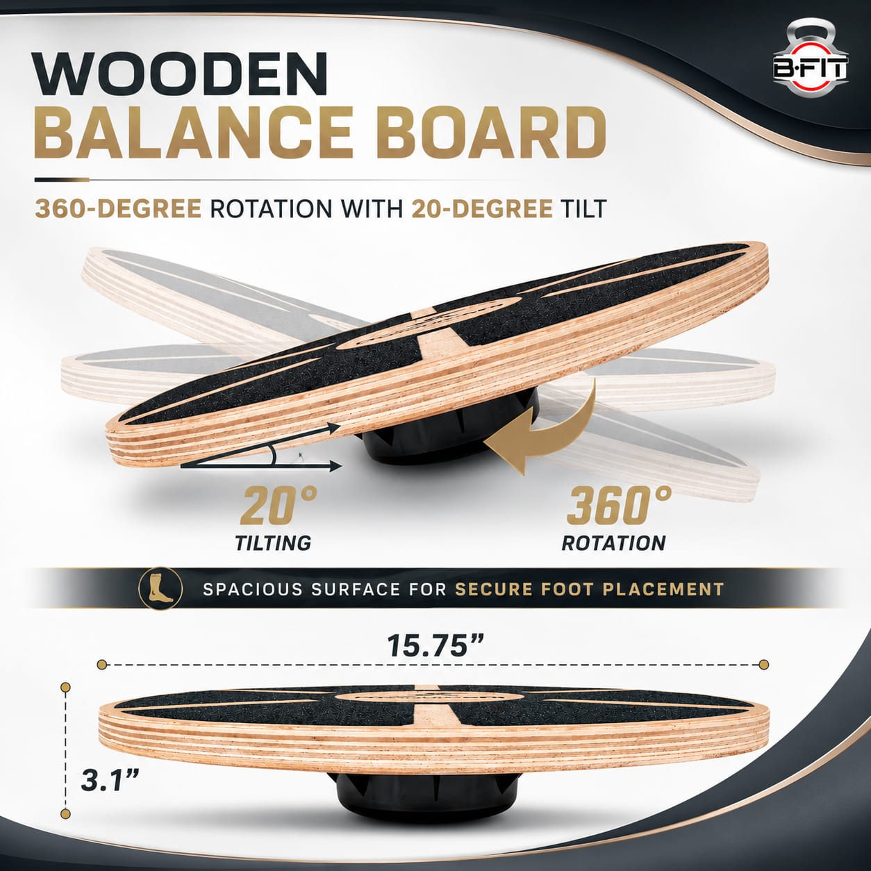 B Fit B Fit Round Balance Wooden Board Wooden Balance Training