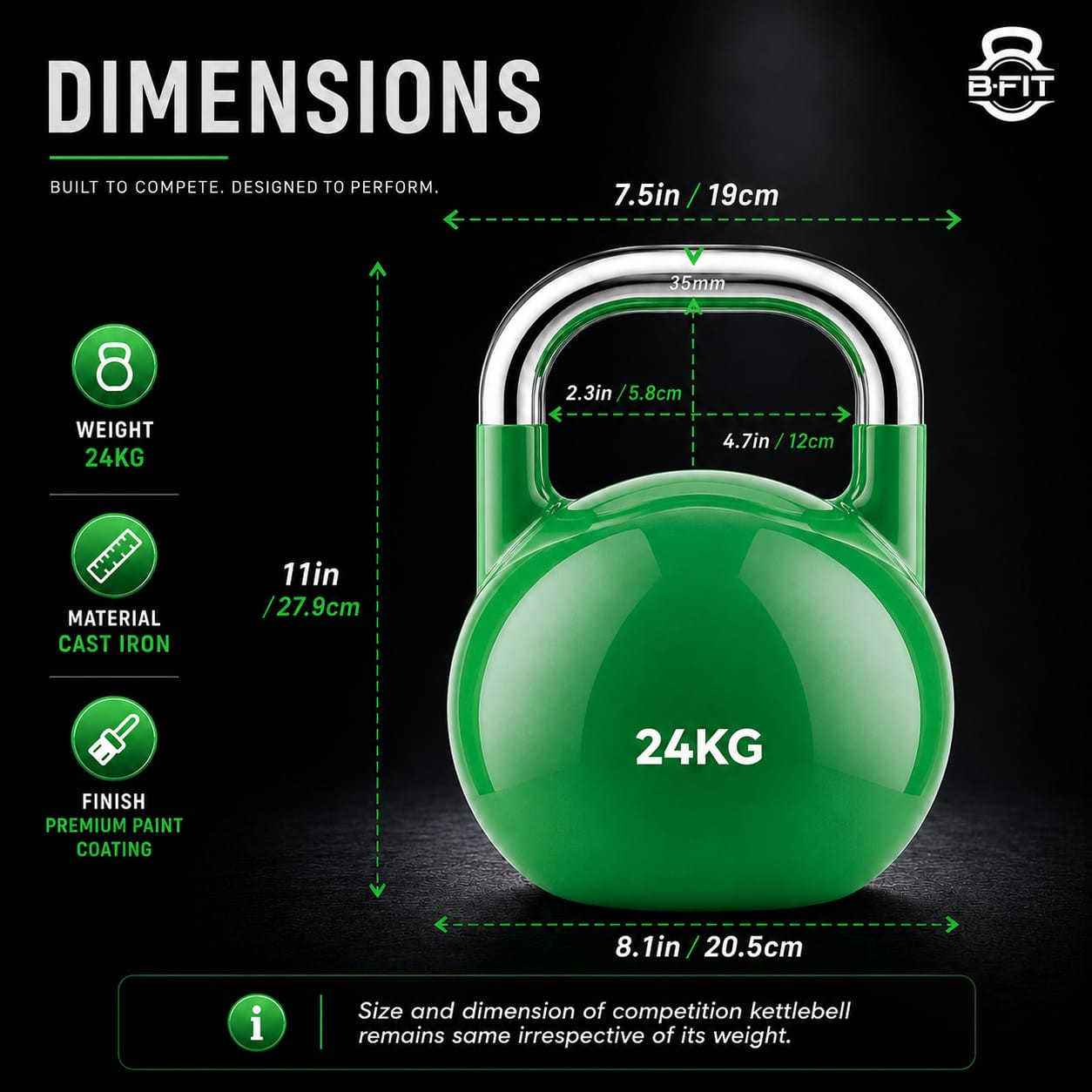 B Fit Competition Kettlebell 24 KG Professional Grade Kettlebell for Fitness Weightlifting Core Training
