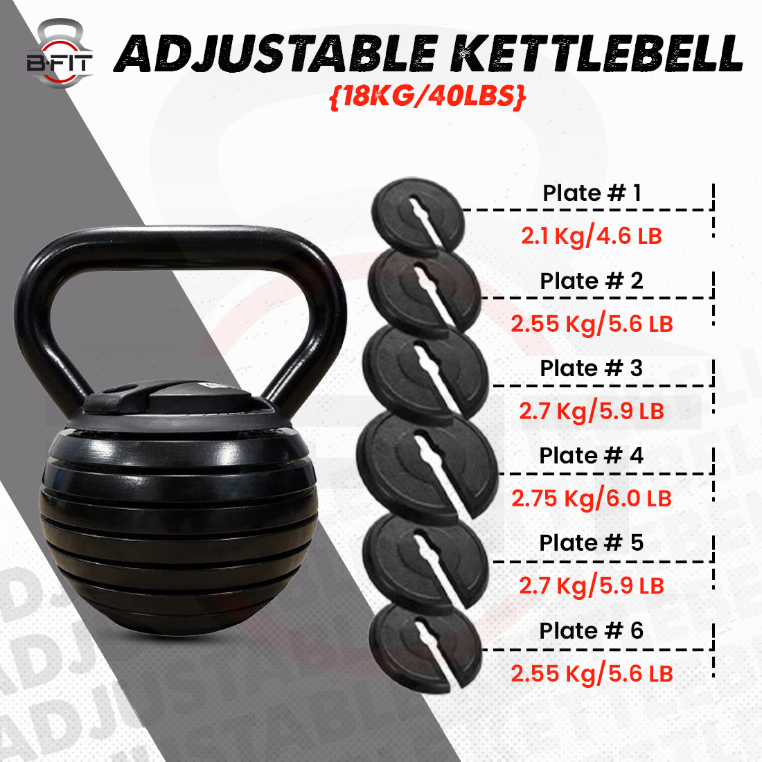 B Fit Adjustable Kettlebell SetStrength Training Kettlebells 10 15 20 25 30 35 40 LbGreat Assistant for Home Office Fitness