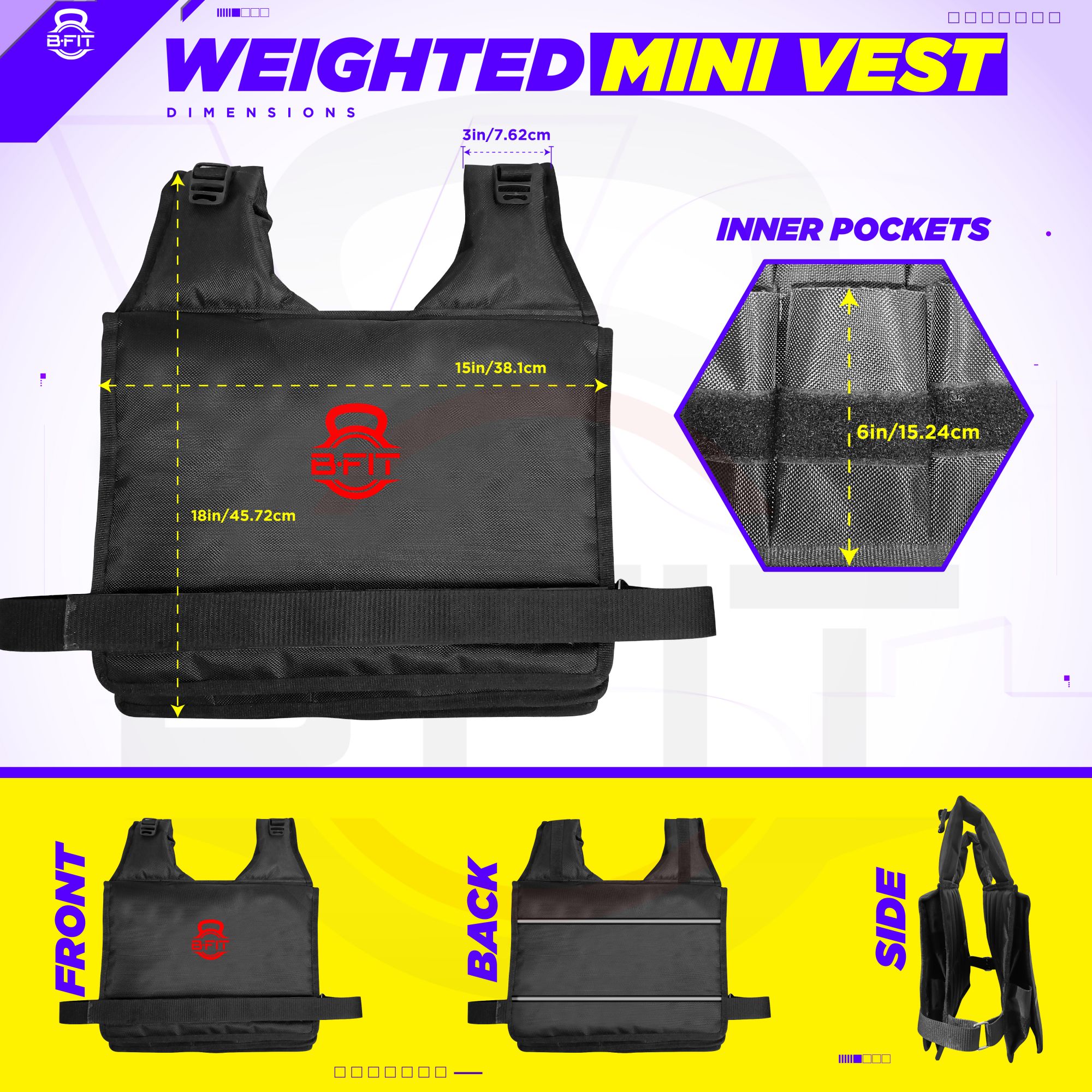 B Fit Short Style Adjustable Weighted Vest Jacket weight 1015 Kgs