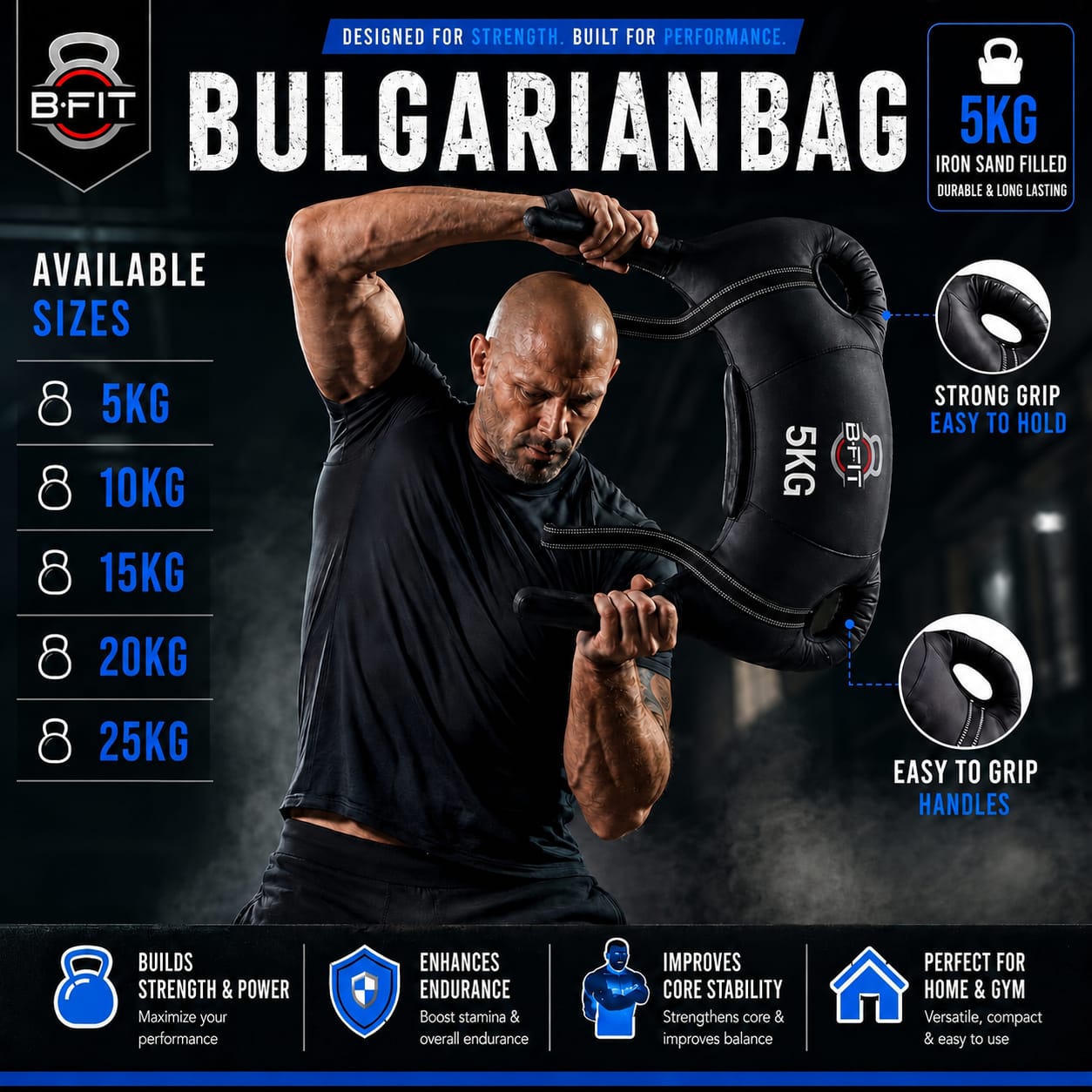 B Fit Upgraded Bulgarian Bag 5 Kg for Fitness Gym Training Cross fit Wrestling Judo Grappling MMA Full Body Workout