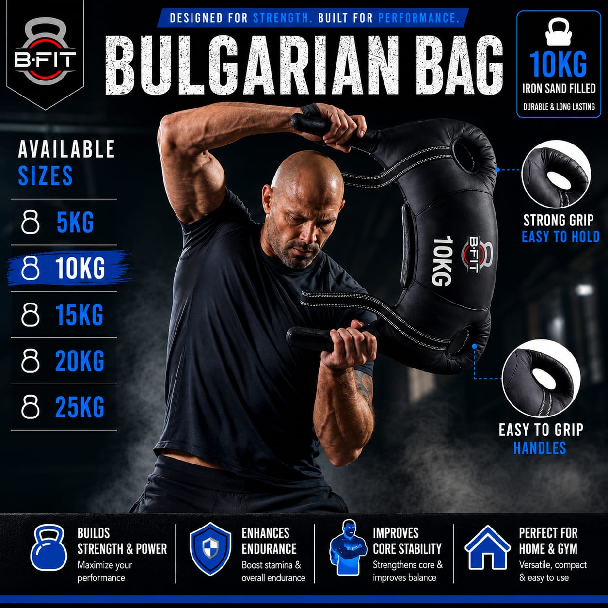 B Fit Upgraded Bulgarian Bag 10 Kg for Fitness Gym Training Cross fit Wrestling Judo Grappling MMA Full Body Workout