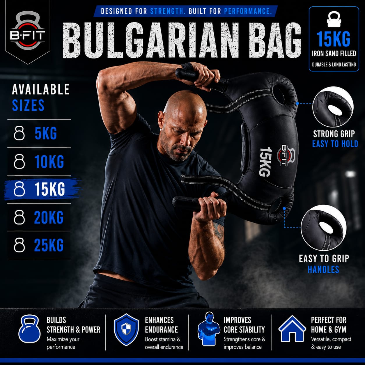 B Fit Upgraded Bulgarian Bag 15 Kg for Fitness Gym Training Cross fit Wrestling Judo Grappling MMA Full Body Workout