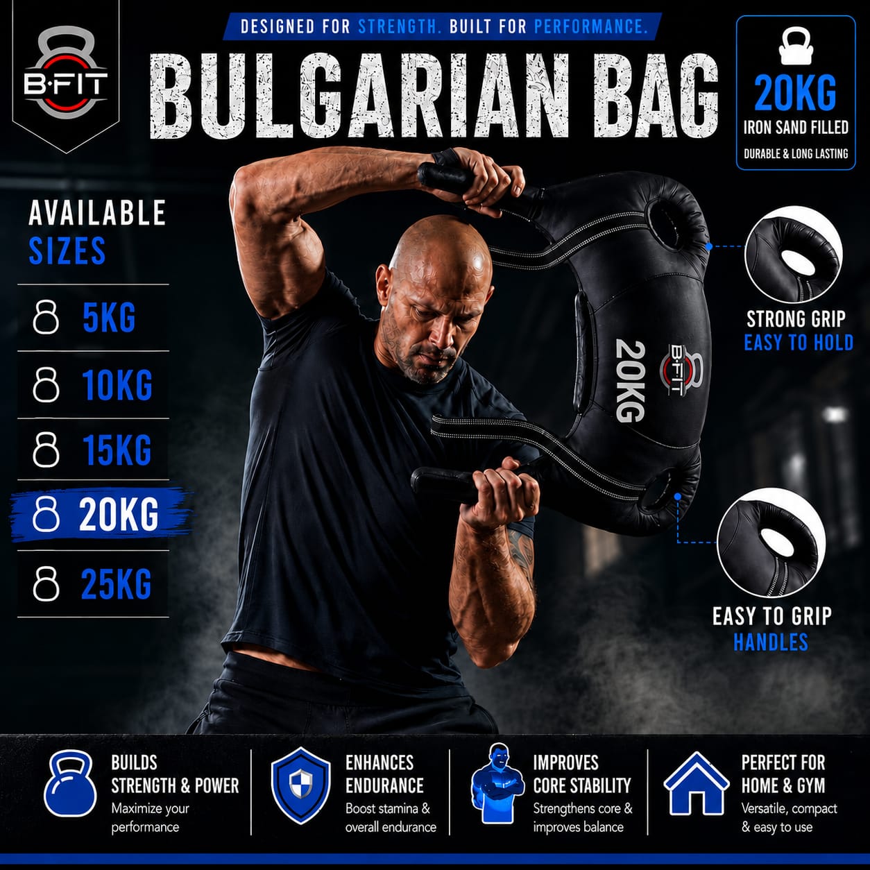 B Fit Upgraded Bulgarian Bag 20 Kg for Fitness Gym Training Cross fit Wrestling Judo Grappling MMA Full Body Workout