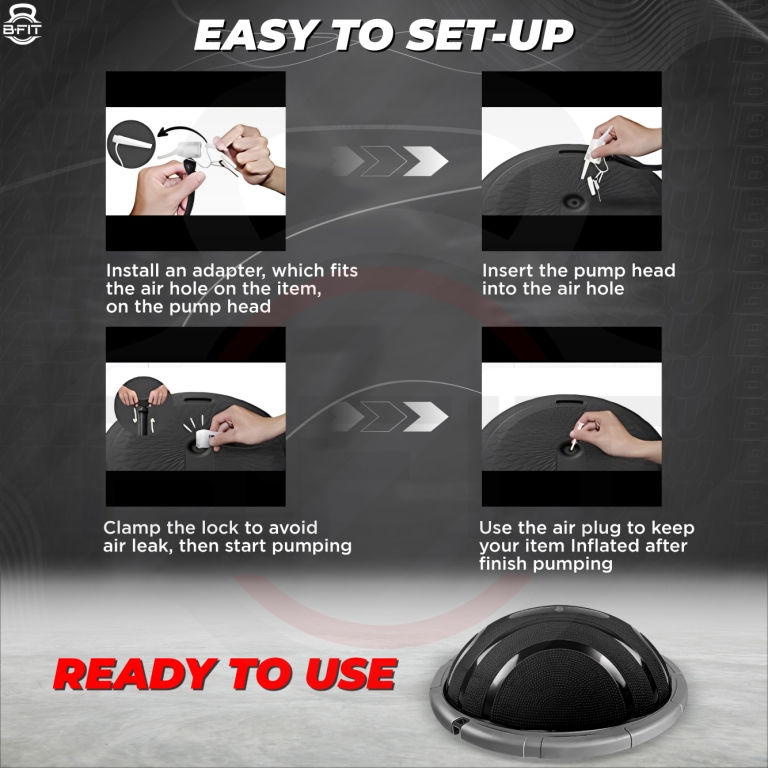 B FIT Balance Trainer Stability Half Bosu Ball with Resistance Bands and Pump - Improve Core and Ab Strength With Full Body Home Gym Workouts Or Fitness Training