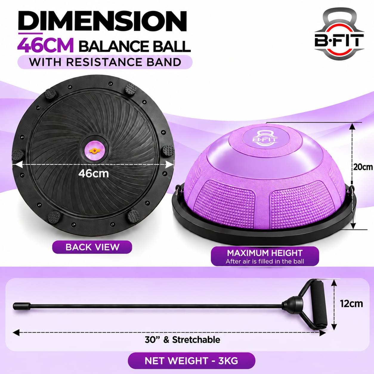 B Fit Balance Trainer Stability Half Ball 46 Cm with Pump - Improve Core and Ab Strength With Full Body Home Gym Workouts Or Fitness Training