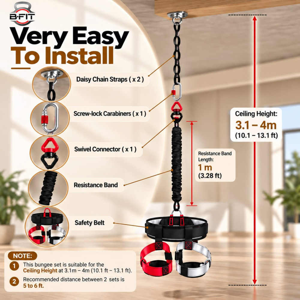 Image of B Fit Upgraded Version Heavy Bungee Resistance Band Set Gravity Yoga Bungee Cord Resistance Belt Set 4D Bungee Dance Rope Workout Fitness Home Gym Professional Training Equipment 80 Kgs