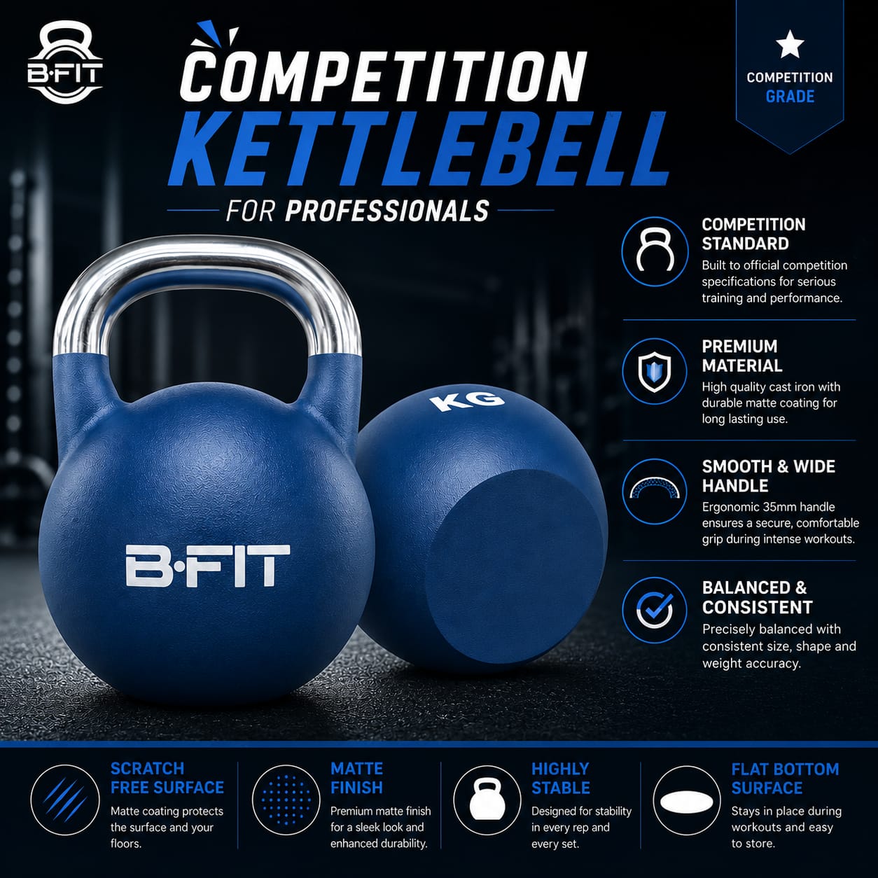 B Fit Matte Finish Competition Kettlebell 32 Kg Weight Workout Gym Equipment and Strength training sets for Women and Men for Home Gym - Suitable for Repetition Workouts