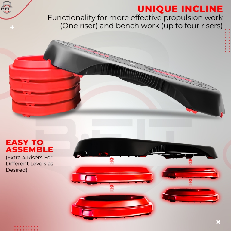 B Fit Aerobic Step Platform Steppers Size 106x36x20 Cm for Exercise Risers for Cardio Strength Training for Men Women Indoor Exercise FitnessRed and Black