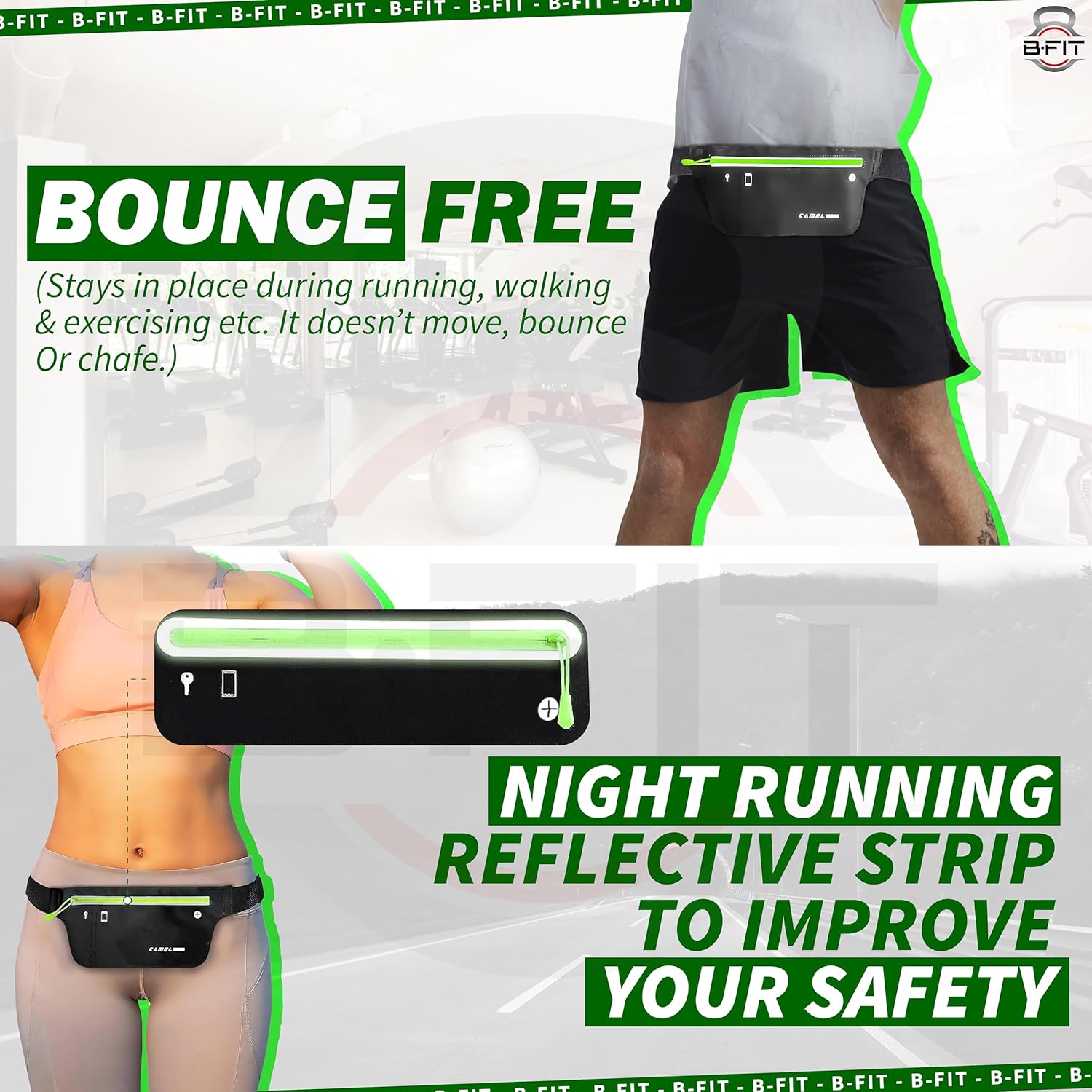 B Fit Running Belt with Bounce-Free Pouch for iPhone and Samsung Galaxy - Ideal for Running Walking Cycling and Gym Workouts