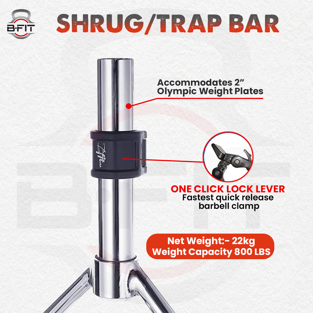 B fit Olympic Trap Bar Hex Bar Shrug Bar Barbell Bar Workout Barbell Bar Deadlift Olympic Size 50 MM Collar Pair included