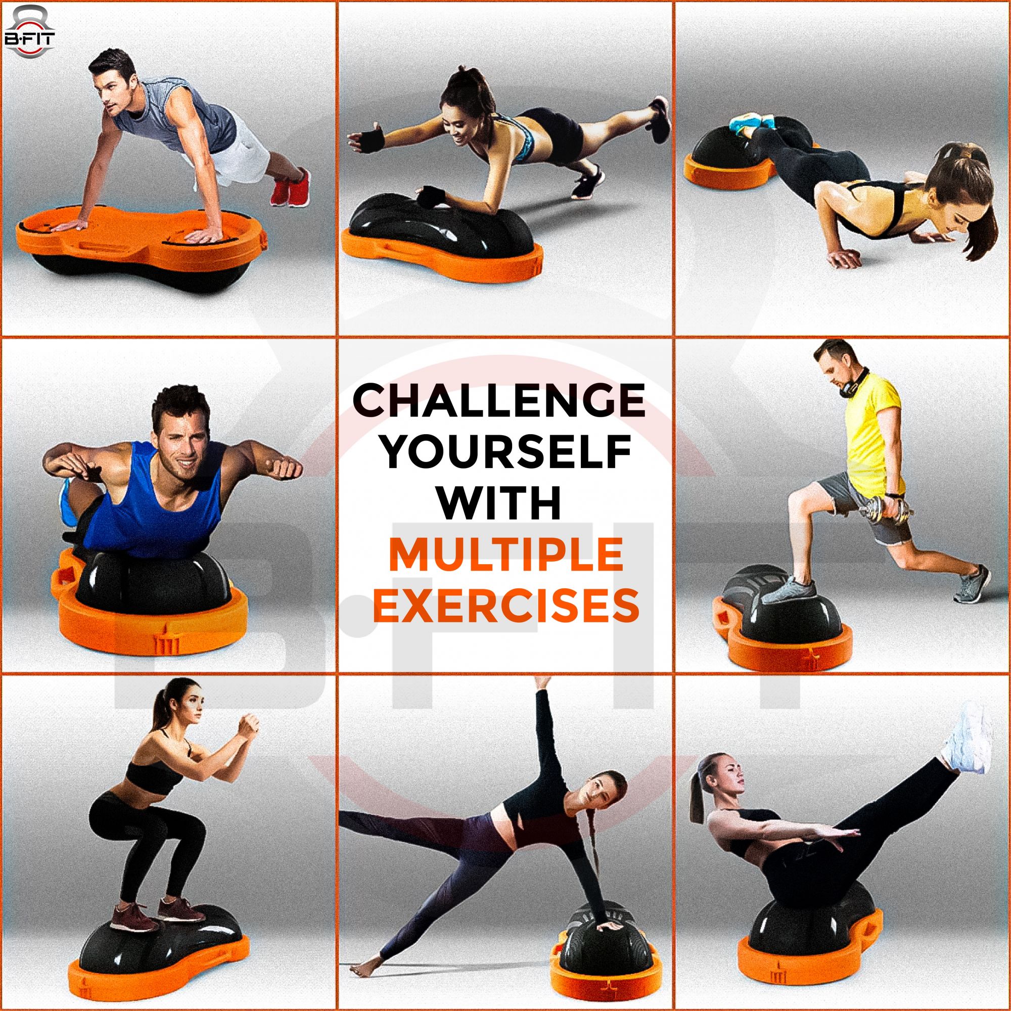 B FIT Balance Trainer Stability Half Bosu Ball with Resistance bands and Pump - Improve Core and Ab Strength With Full Body Home Gym Workouts Or Fitness Training