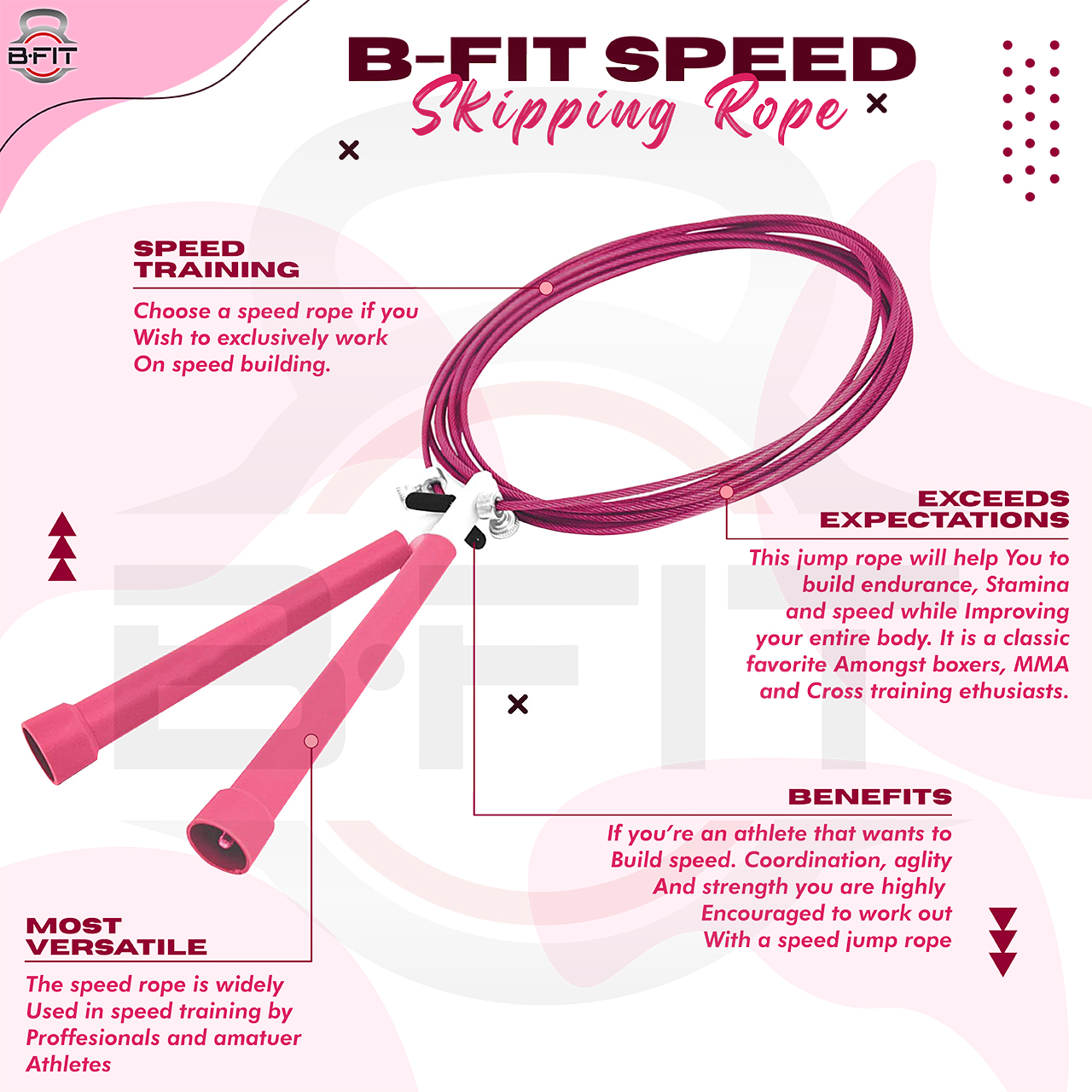 B Fit Speed Jump Rope Assorted Colors for Cross Fit Speed Skip Rope Training Adjustable Jumping Rope for Cardio Fitness Exercise