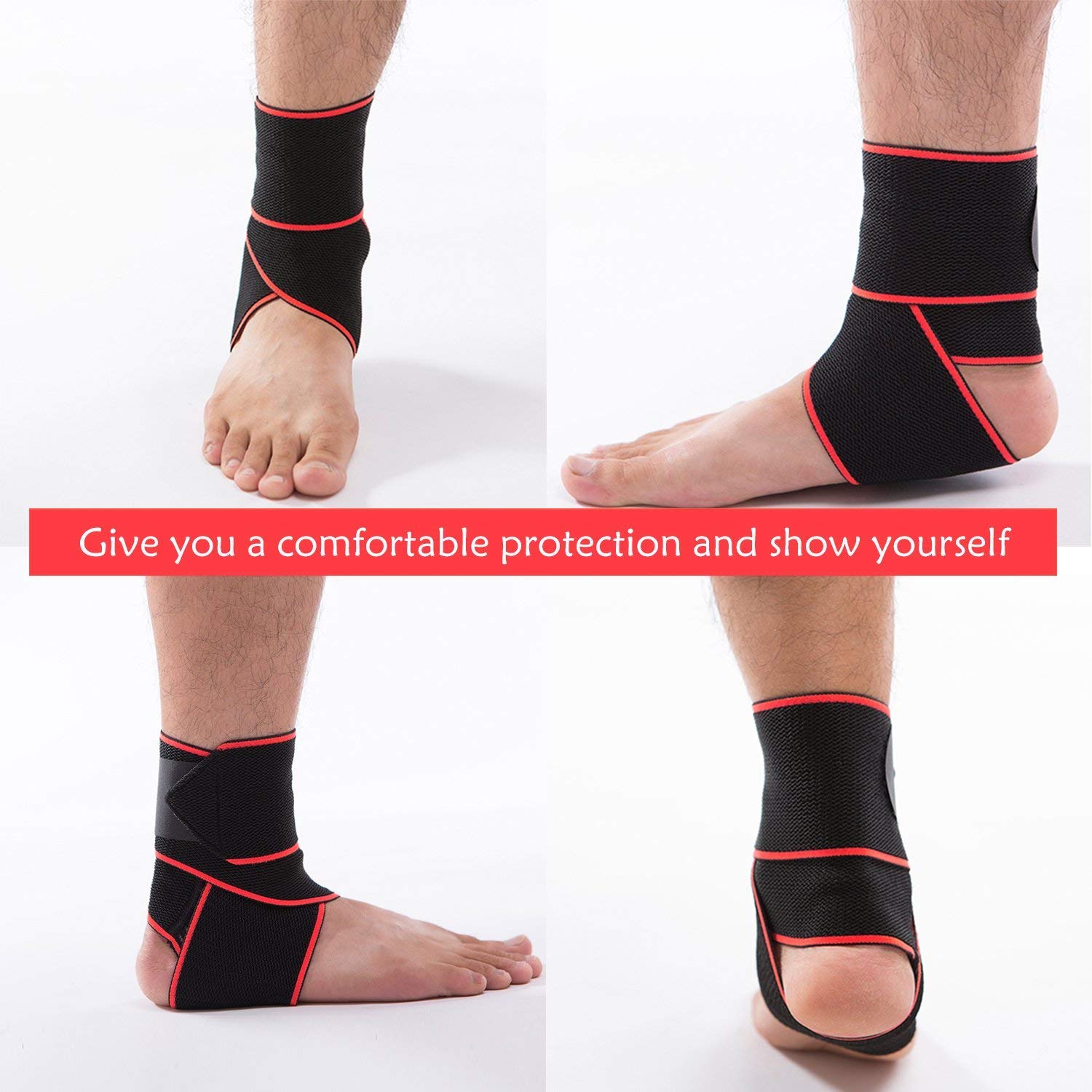 B Fit One Pair Ankle Brace Breathable Ankle Support Adjustable Ankle Stabilizer with Compression Wrap Support Suitable for Men Women Sports -One Size Fits All