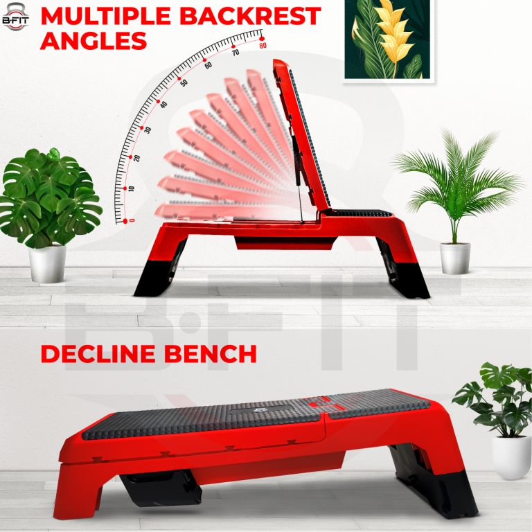 B Fit Aerobic Step Platform Size 120x30x20cm Multifunctional Aerobic Step Platform with 2 Riser Adjustable Platform Non-Slip Surface Exercise Step Platform Color Black and Red
