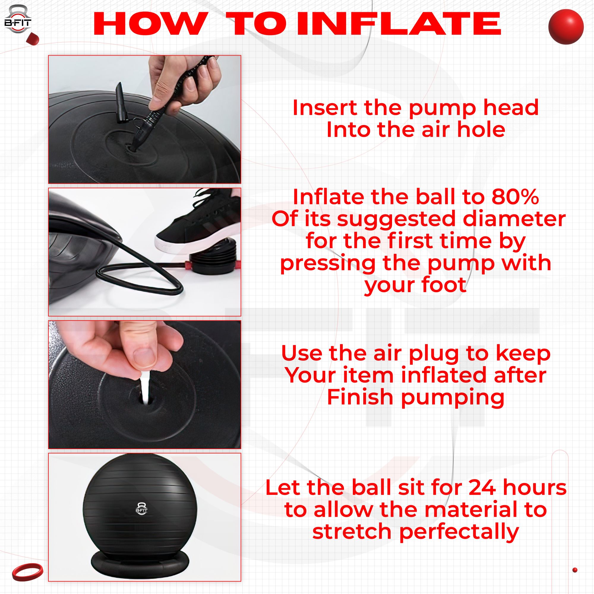 B fit PVC Exercise Printed Anti burst Chair Gym Ball Size 55 cm Black