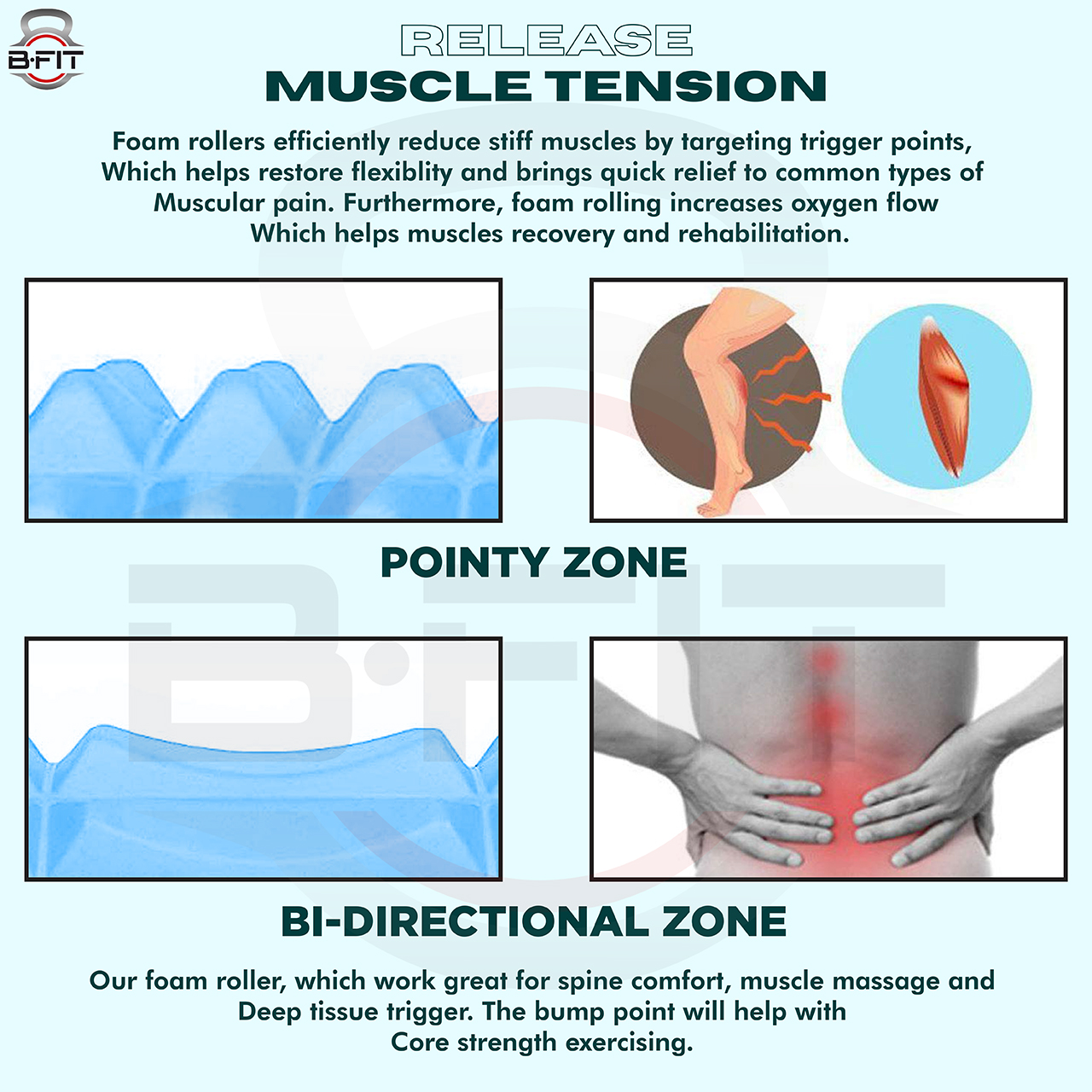 B Fit Yoga 18 Inch Foam Roller with Carry Bag for Back Pilates Exercise Massager Roller for Back Massage Assorted Colour