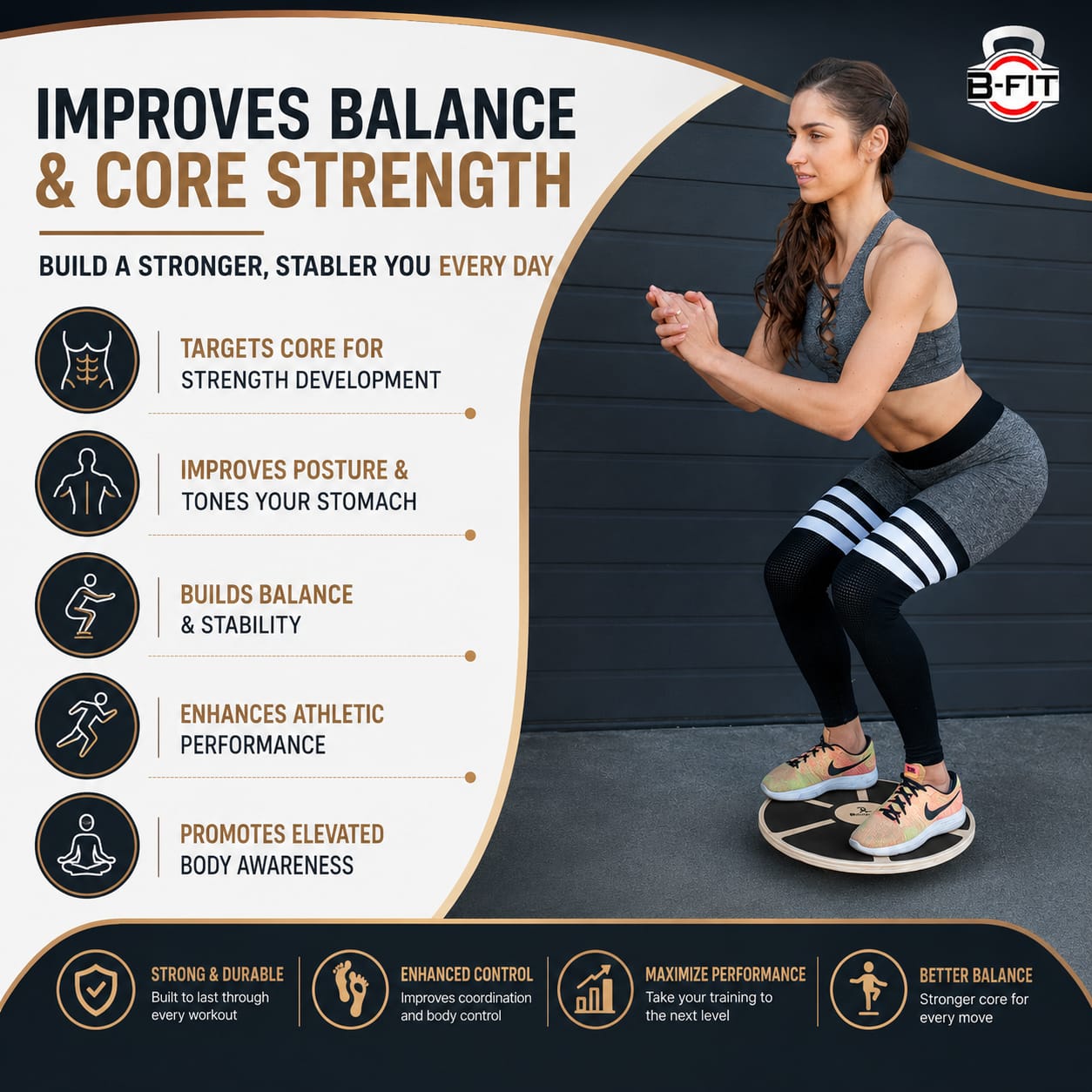 B Fit B Fit Round Balance Wooden Board Wooden Balance Training