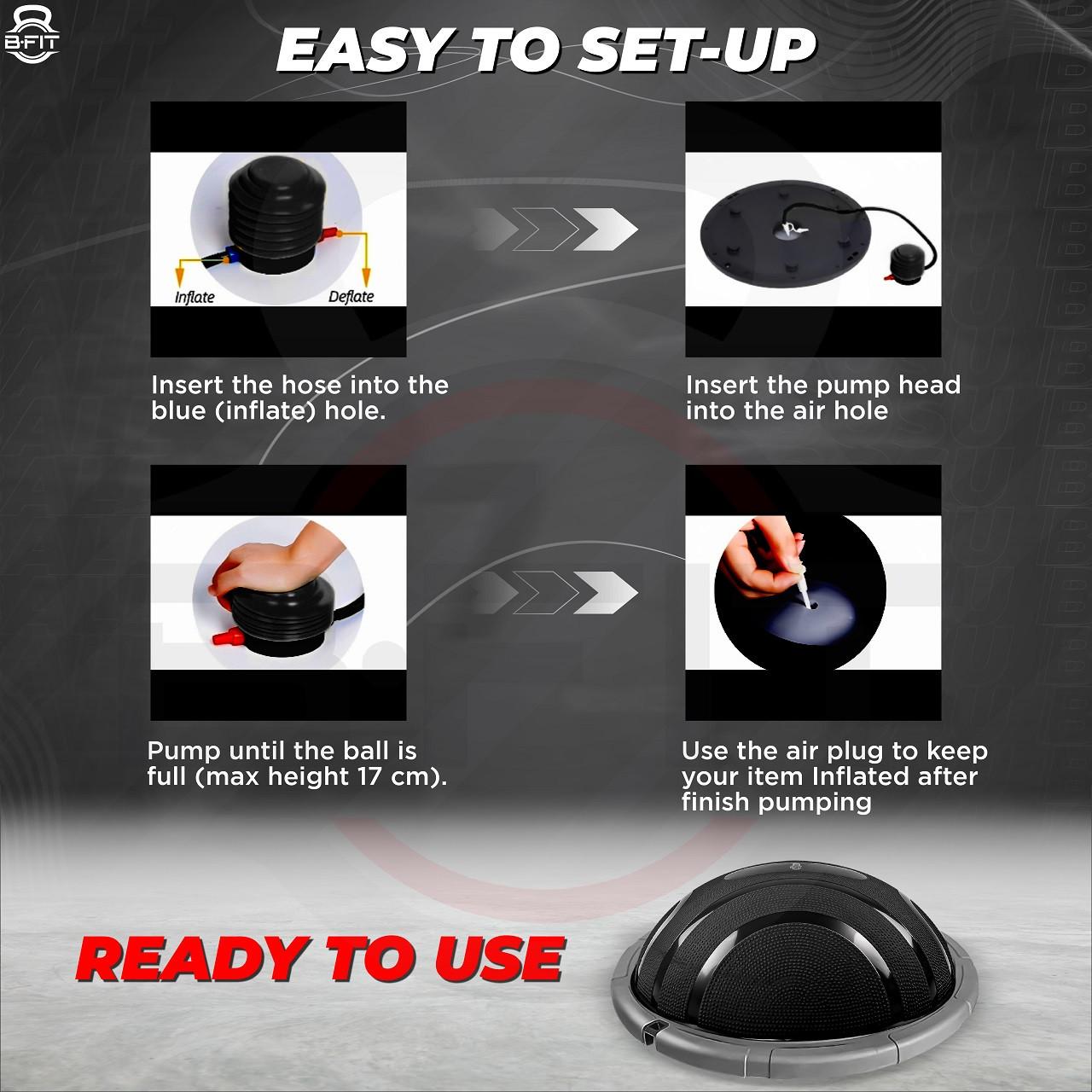 B FIT Balance Trainer Stability Half Bosu Ball with Resistance Bands and Pump - Improve Core and Ab Strength With Full Body Home Gym Workouts Or Fitness Training