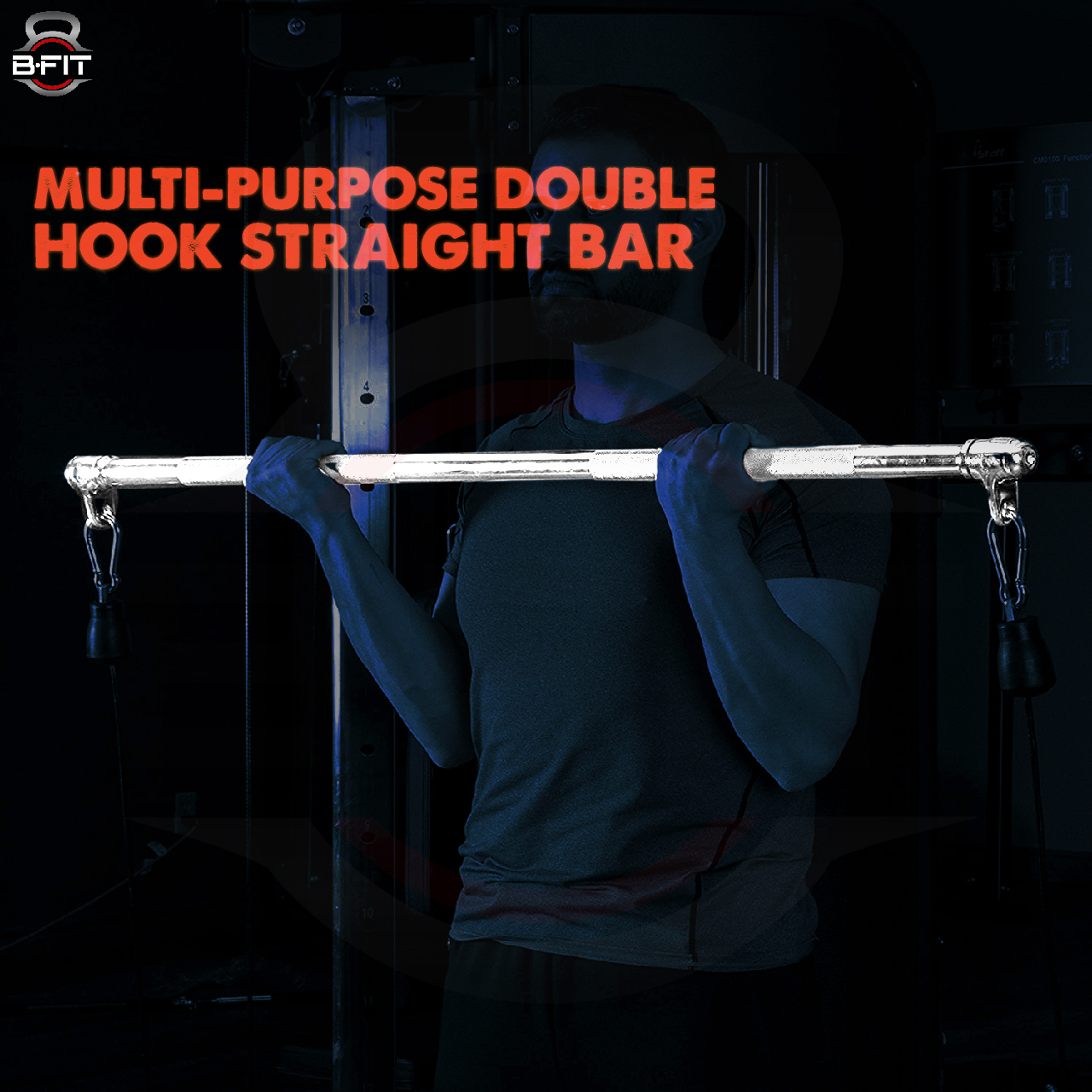 B Fit 42 Straight Lat Pull Down Bar with Revolving Hook with Snap Hook for Dual Pulley Cable Machines Functional Trainer Multi-Purpose Attachment