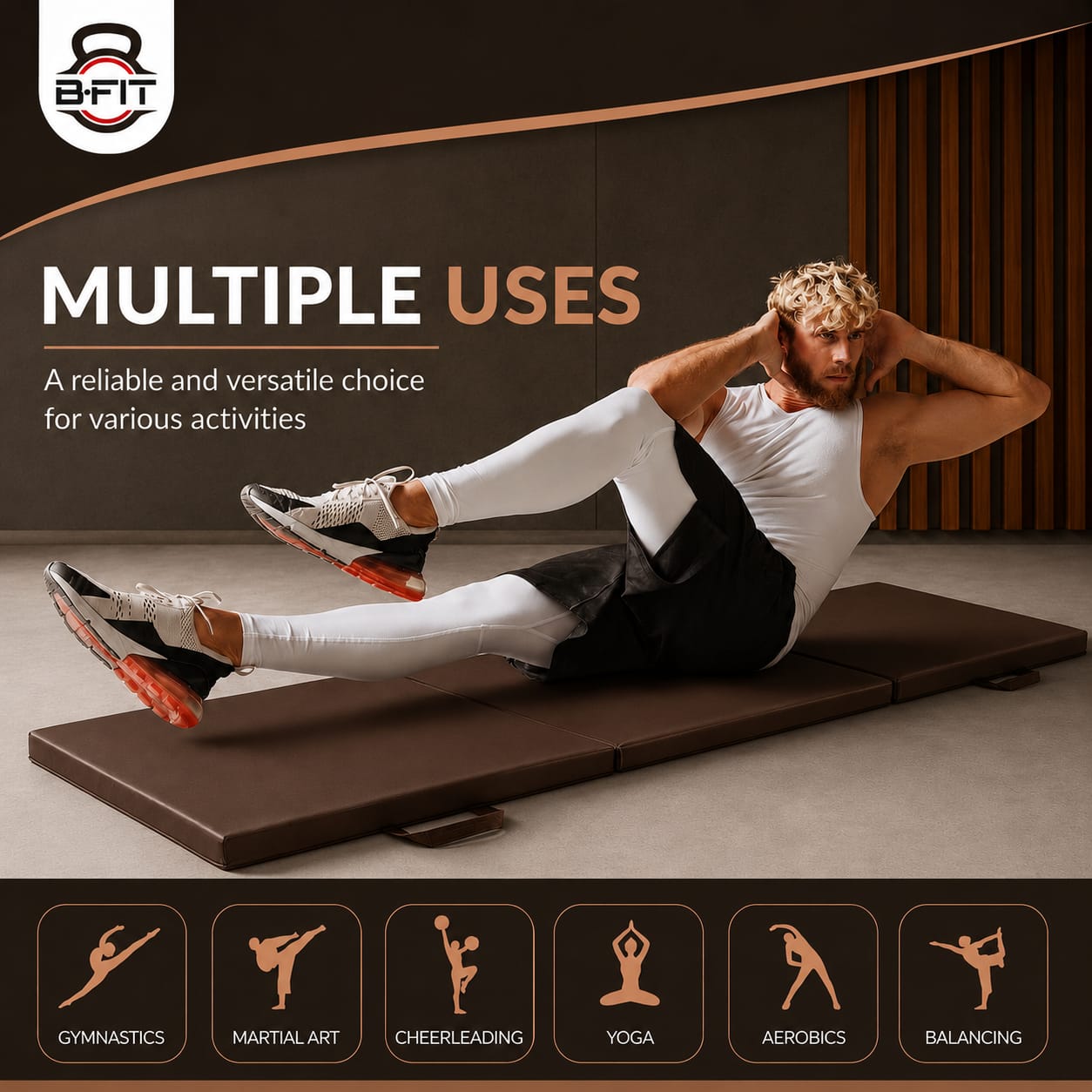 B Fit All Purpose Folding Anti Tear Exercise Training Aerobic Fitness Gym  Gymnastics Balance Tri-foldMat