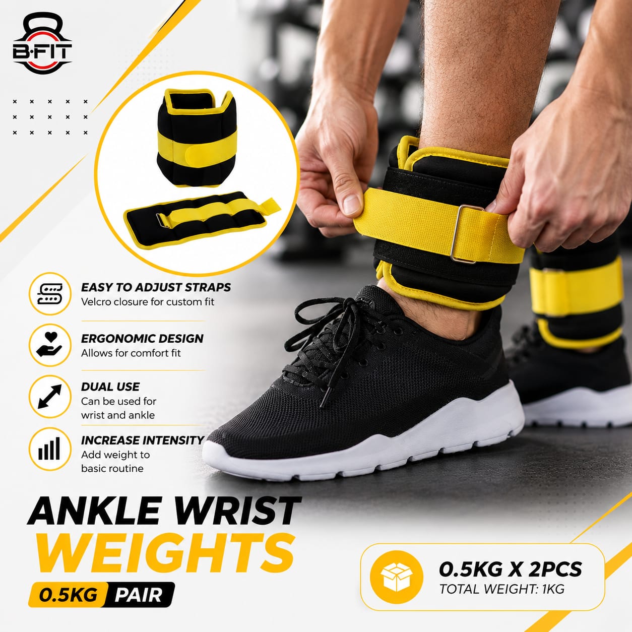 Ankle Wrist Weights 05 KgX 2 Each with Fully Adjustable Strap for Arm Hand Leg - Best for Walking Jogging Gymnastics Aerobics