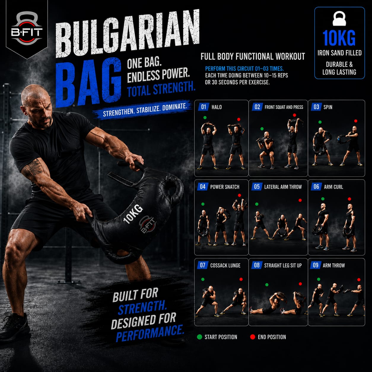 B Fit Upgraded Bulgarian Bag 10 Kg for Fitness Gym Training Cross fit Wrestling Judo Grappling MMA Full Body Workout