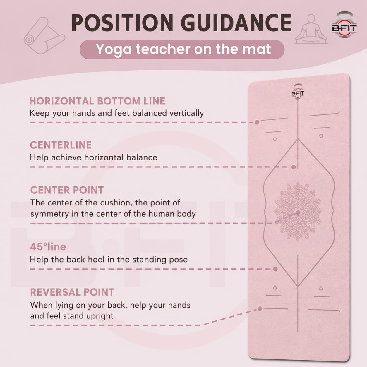 B Fit Extra Wide 36x72 Inch 9 MM Thick Premium TPE Yoga Mat with Alignment Printed Peach-Tan Color - Classic Pro Yoga Mat Eco Friendly Non Slip Fitness Exercise Mat with Smart Carry Bag-Workout Mat for Yoga Pilates and Floor Exercises