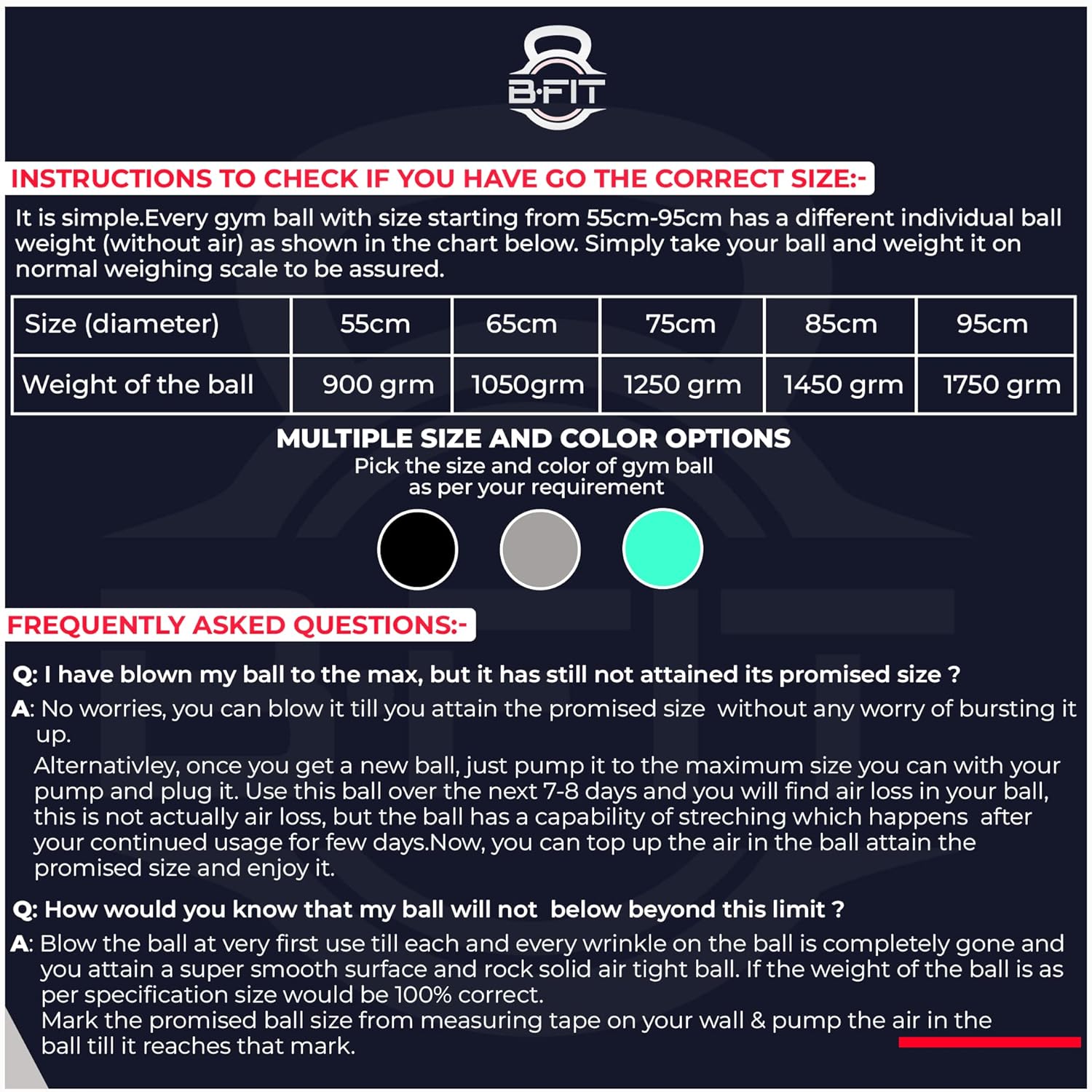 B Fit Exercise Printed Heavy Duty Silver Commercial Gym Ball 55-95 Cm - Non-Slip Stability Ball - Anti Burst Yoga Ball