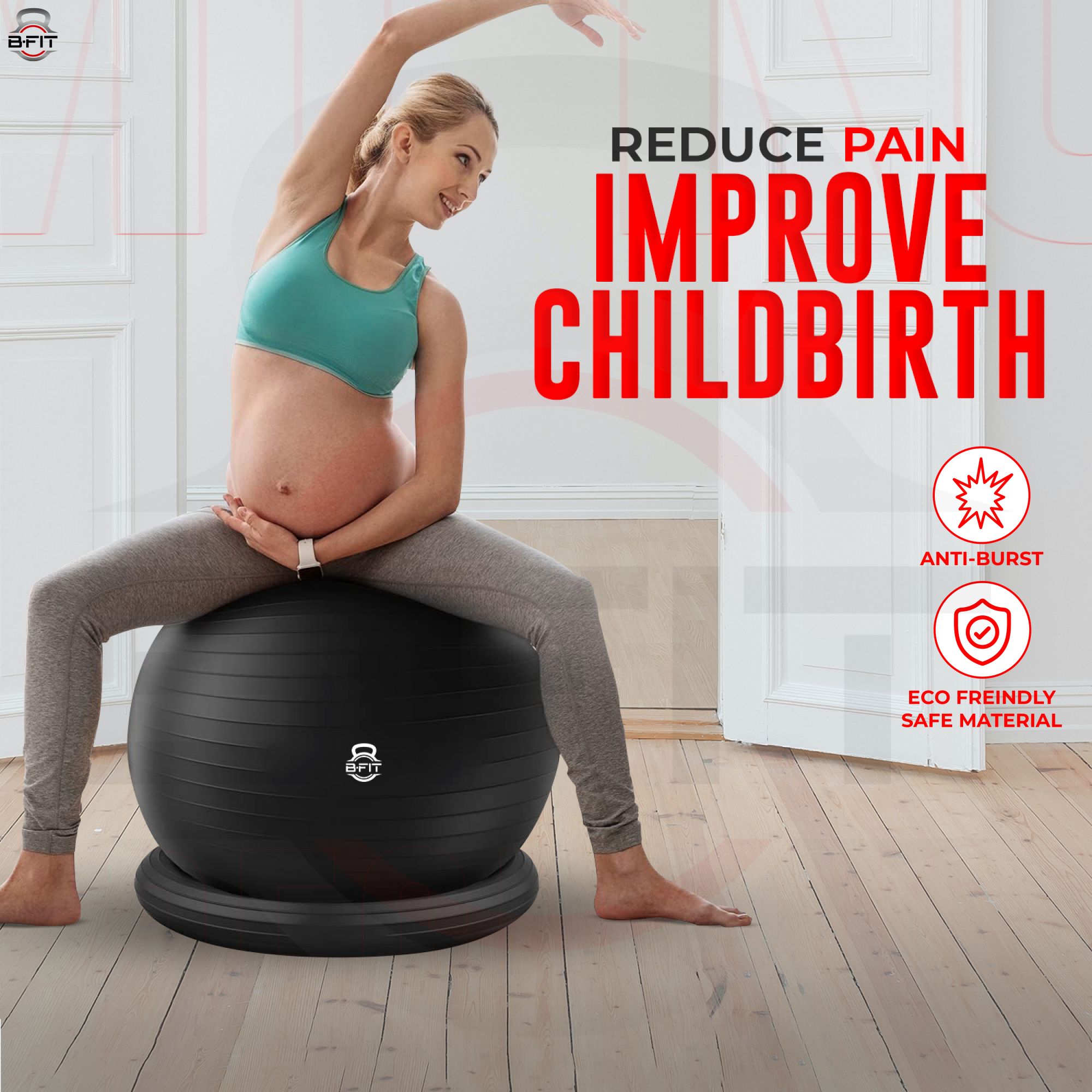 B fit PVC Exercise Printed Anti burst Chair Gym Ball Size 55 cm Black