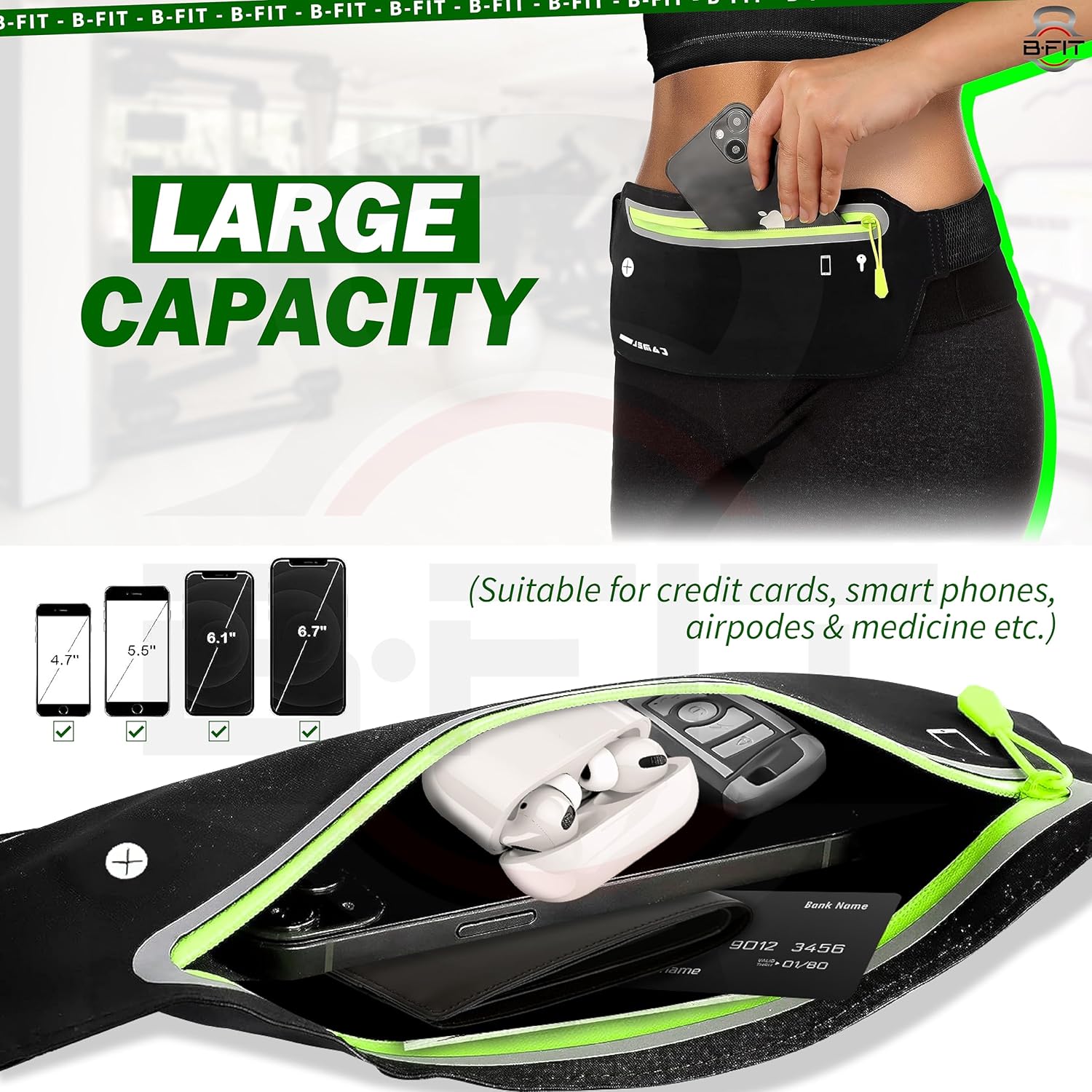 B Fit Running Belt with Bounce-Free Pouch for iPhone and Samsung Galaxy - Ideal for Running Walking Cycling and Gym Workouts