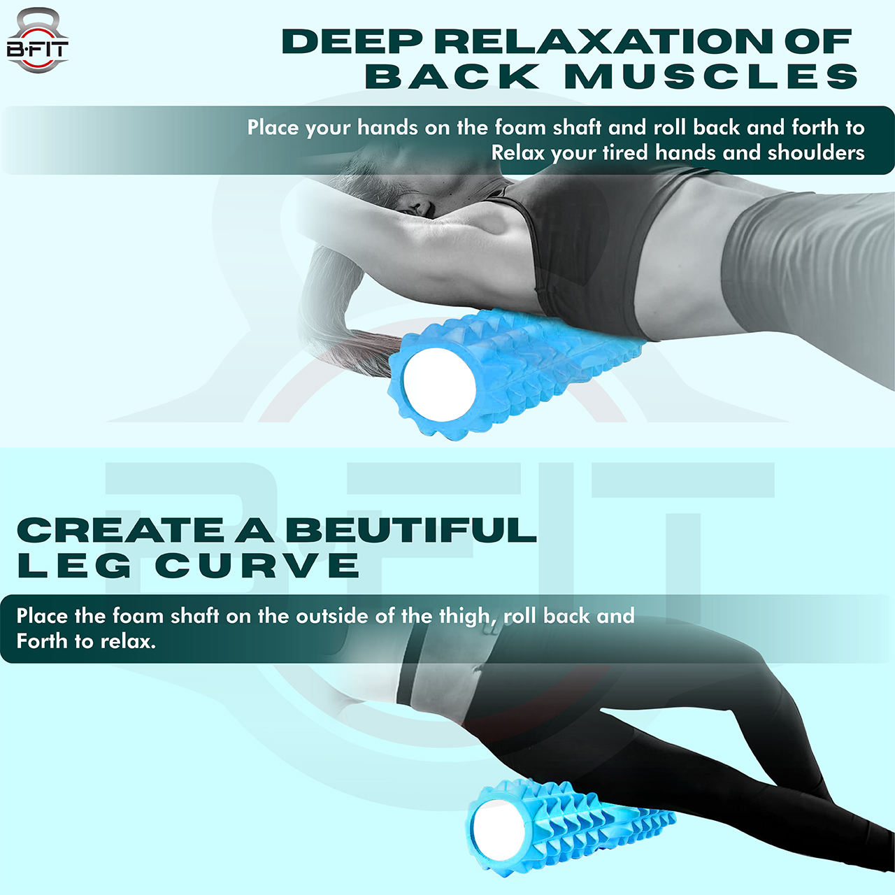 B Fit Yoga 18 Inch Foam Roller with Carry Bag for Back Pilates Exercise Massager Roller for Back Massage Assorted Colour