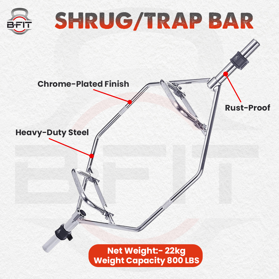 B fit Olympic Trap Bar Hex Bar Shrug Bar Barbell Bar Workout Barbell Bar Deadlift Olympic Size 50 MM Collar Pair included