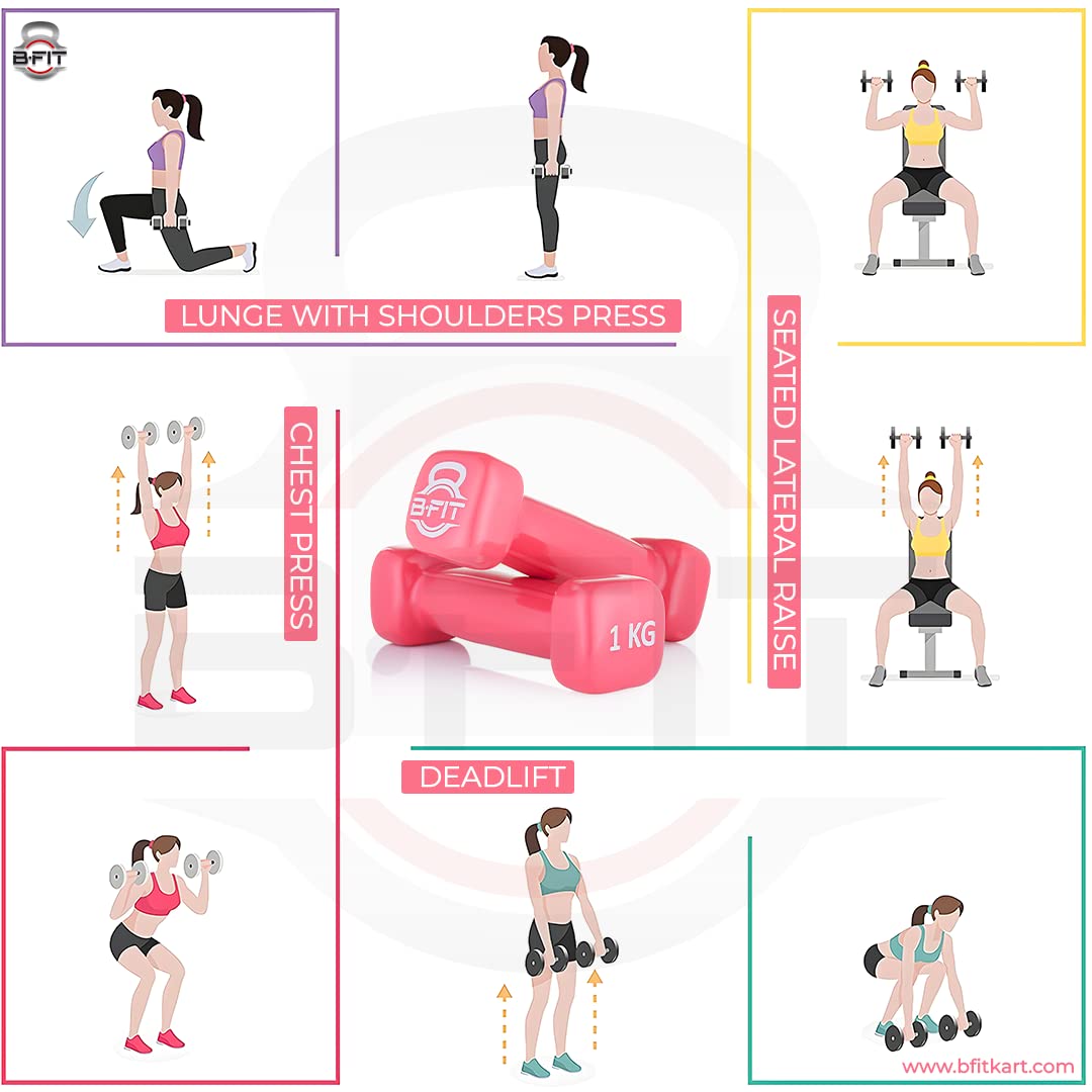 B fit Vinyl Square shape Dumbbell 1 Kg Pair Packing